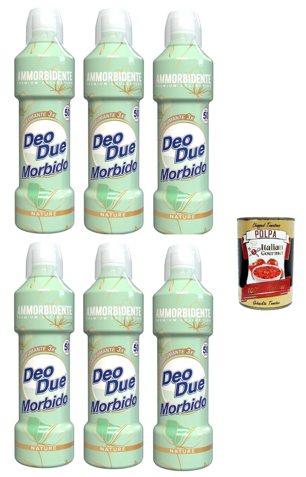 Italian Gourmet Deo Due Ammorbidente Morbido Nature Weichspüler Duft 6 x 1L | Concentrato profumato, zarte Frische, aiuta i tessuti soffici fino a 50, Gesamtnettogewicht 6 L + Kostenlos Polpa 400g