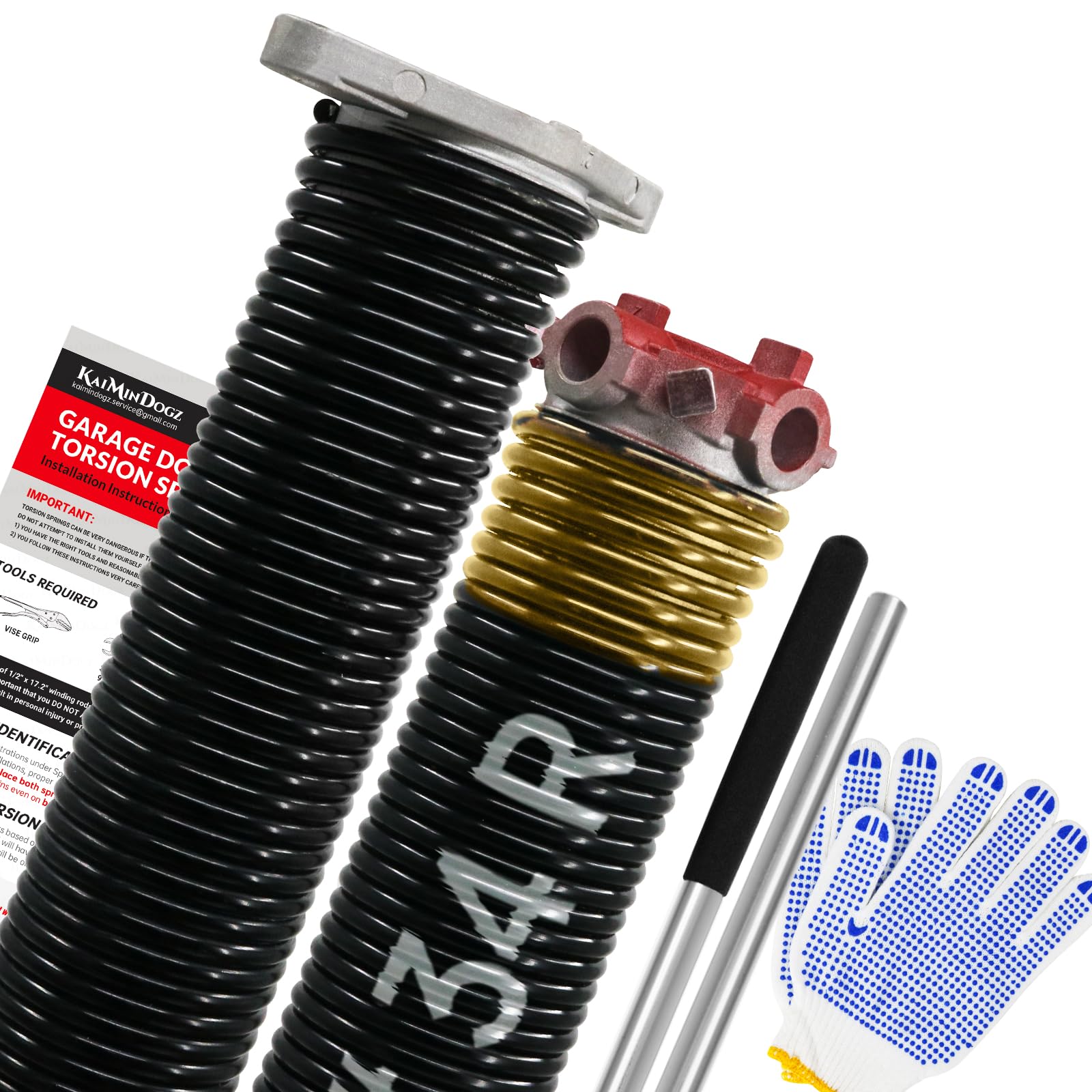 Pair of 1.75" Garage Door Torsion Springs Set with Non-Slip Winding Bars & Gloves, Electrophoresis Black Coated Oil-Free, for Replacement & Installation, MIN 16,000 Cycles (0.250 x 1.75'' x 34'')