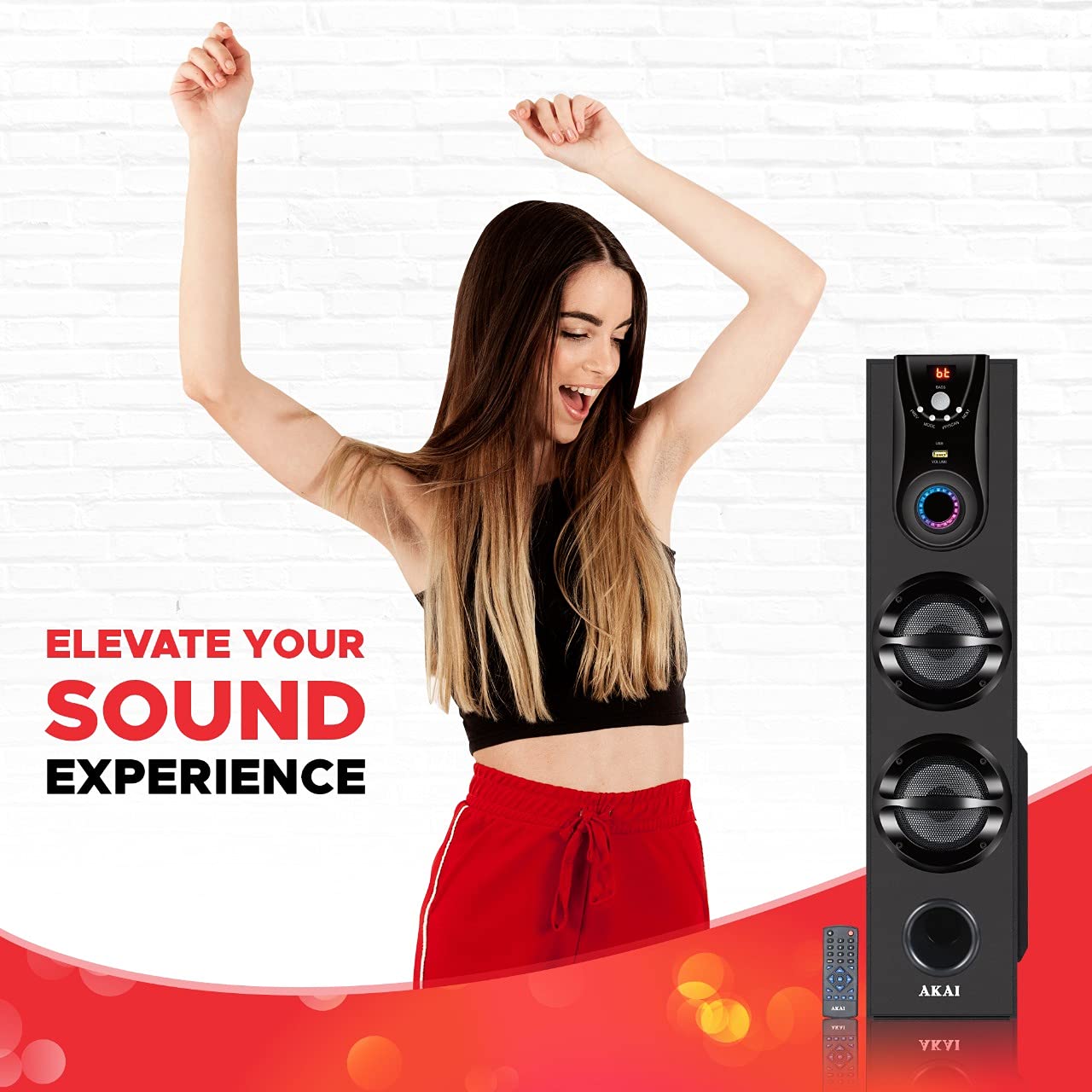 Buy Akai HATS50 50W Bluetooth Tower Speaker Wooden Subwoofer