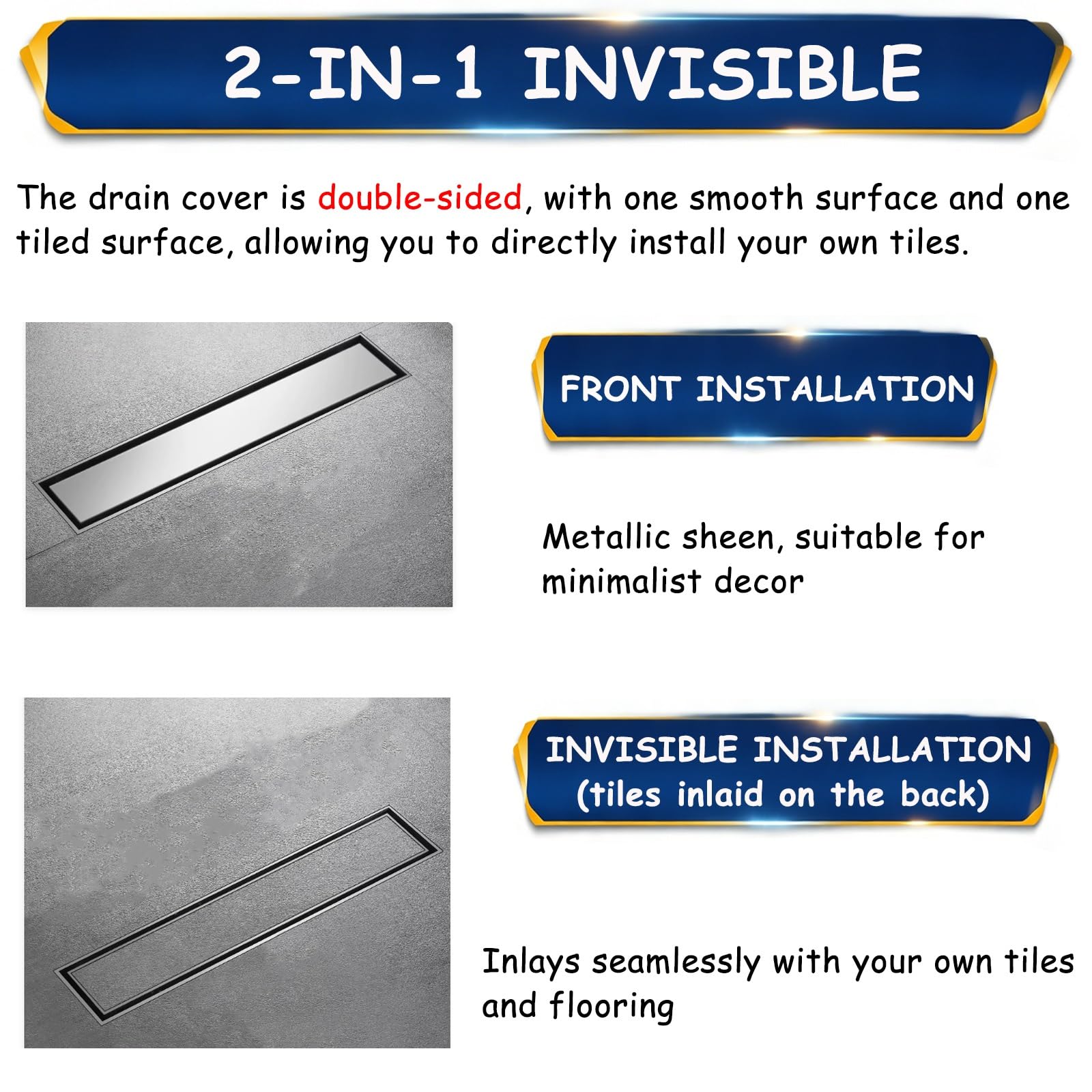 Desagüe de Suelo Invisible Desagüe Lineal Esbelto De Acero Inoxidable, Desagüe De Canaleta para Baño Cocina con Salida Lateral Y Bandeja para Revestimiento Cerámico(Gray,L 11 4/5 in(30cm))