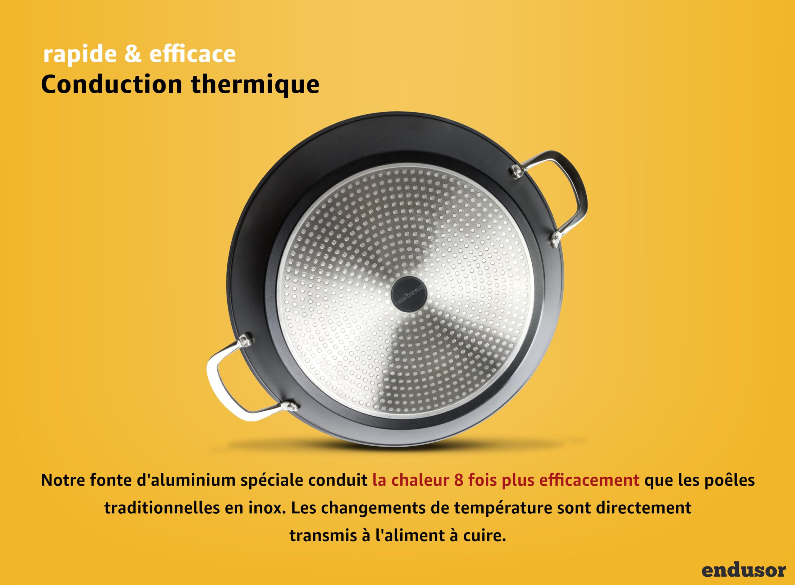 endusor Poele à paella Induction - Poele paella avec 38cm de diamètre pour 6-8 personnes - Adaptée à toute cuisinière + revêtement anti-adhésif | Induction Gaz Céramique Électrique | Paella maison