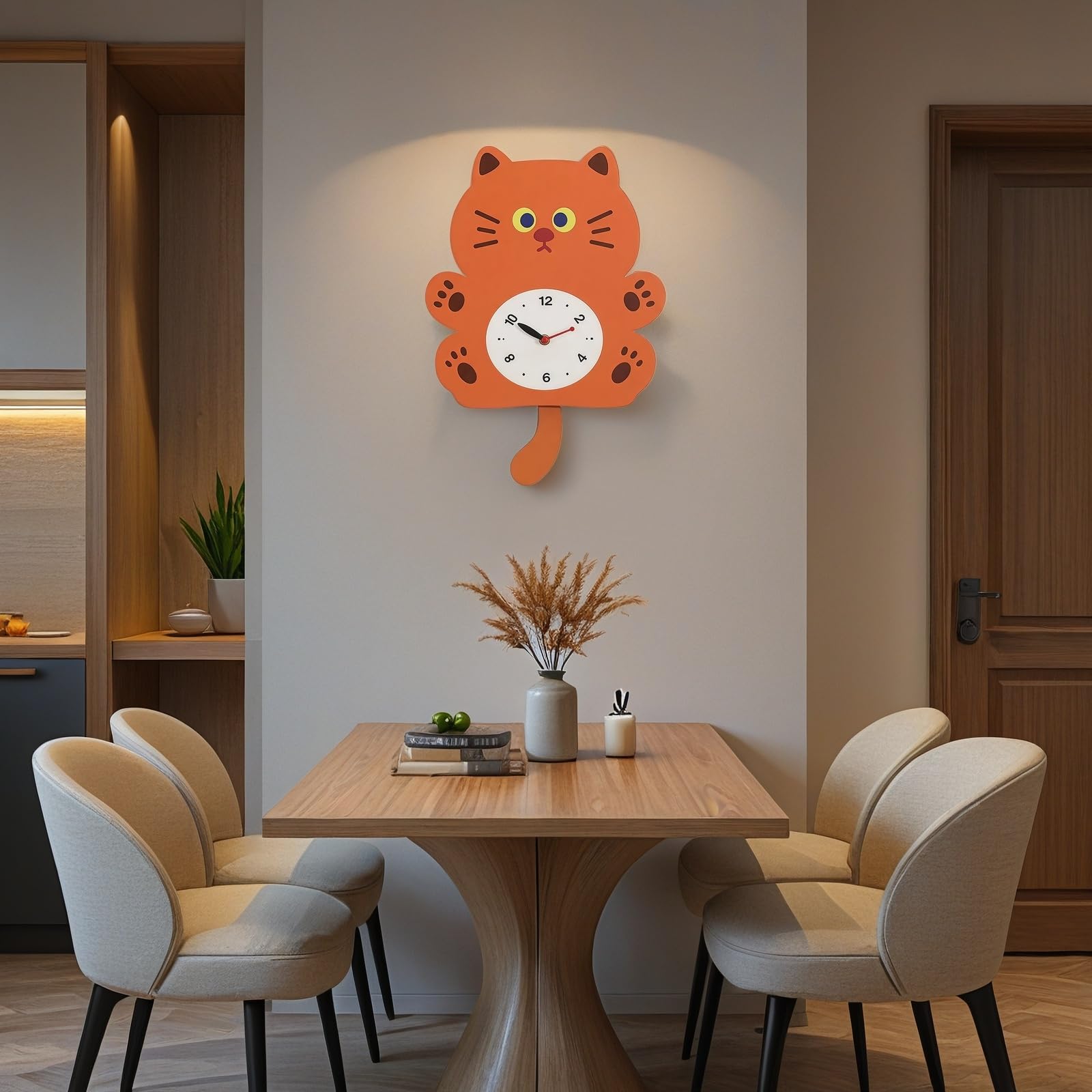 Horloge murale chat sans tic-tac pour supprimer le bruit nocturne