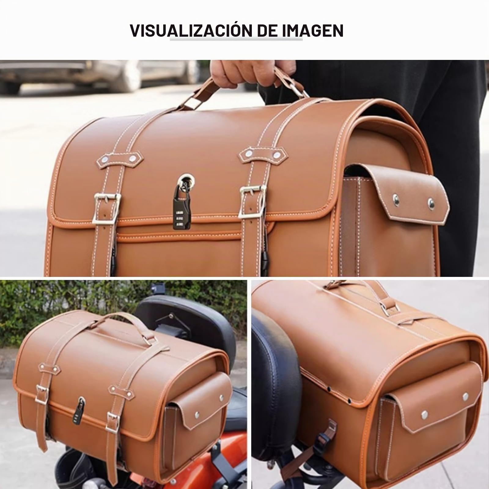 Baul Moto para Kawasaki VN900 Classic Custom Lateral Soporte, Impermeables Alforjas Moto de Cuero Retro PU, Bolsa Herramientas Moto, Motocicleta Multifuncional Baul de Cola,A Black