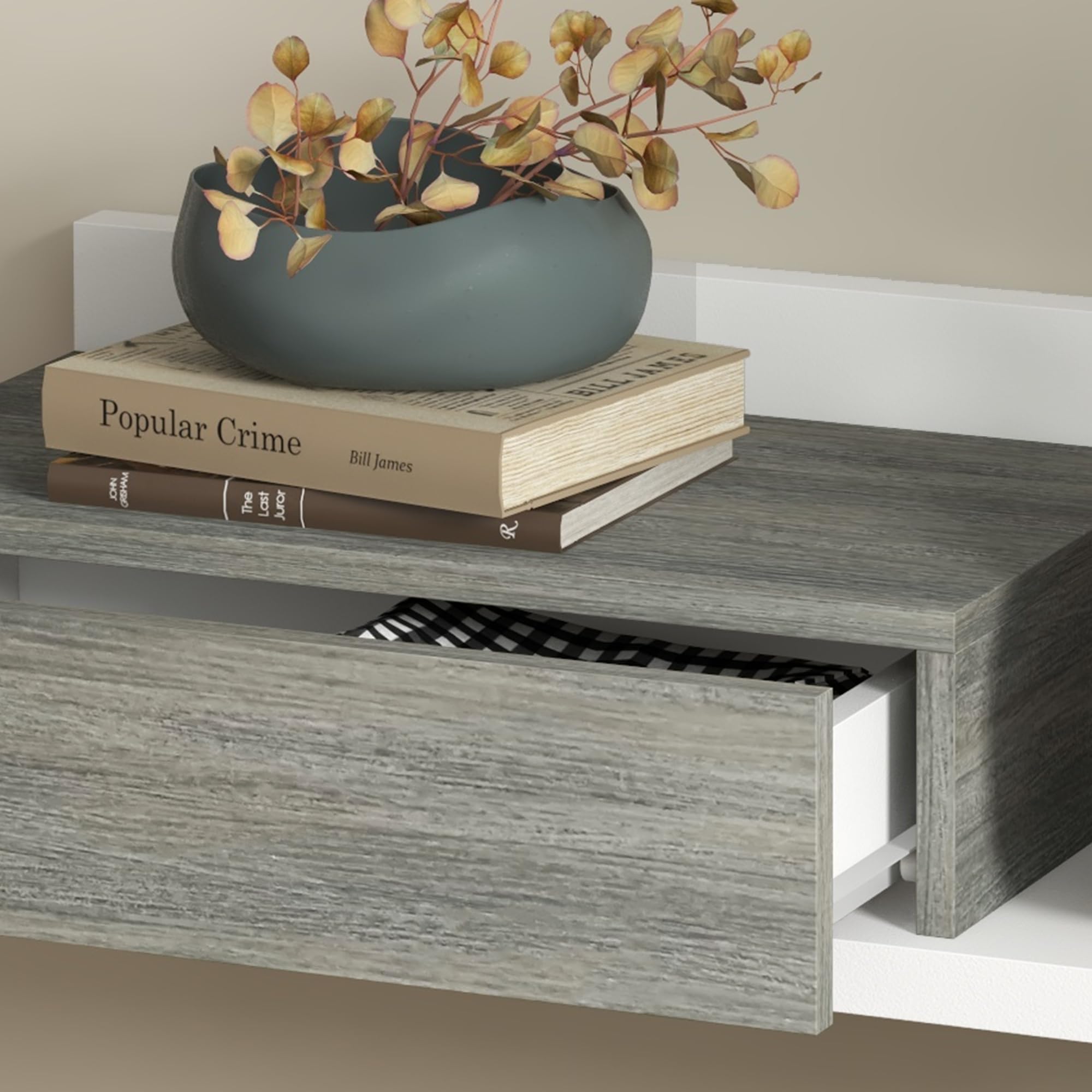 HOMCOM Mobile da Ingresso 2 in 1 con Specchio da Parete 75x3.5x75 cm e Cassetto 75x30.5x20 cm, Set da Ingresso in MDF e Vetro, Grigio e Bianco