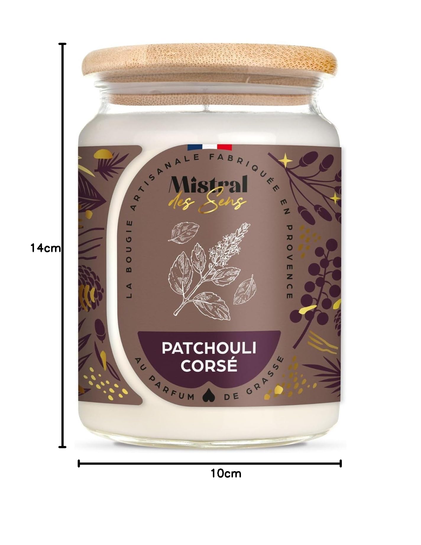 Duftkerze, handgefertigt, "Patchouli", 150 Stunden, 700 ml Mistral des Sens