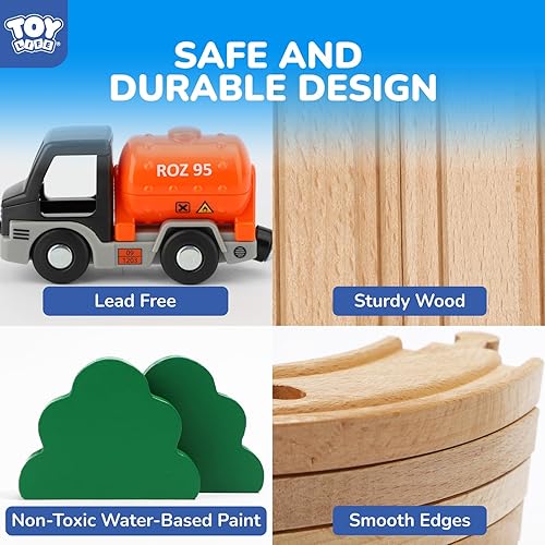 Miniatura 7 de TOY Life Juego de tren de 81 piezas con grúa y locomotora, juguete de tren de madera para niños y niñas de 3, 4, 5, juguetes de madera, regalo para