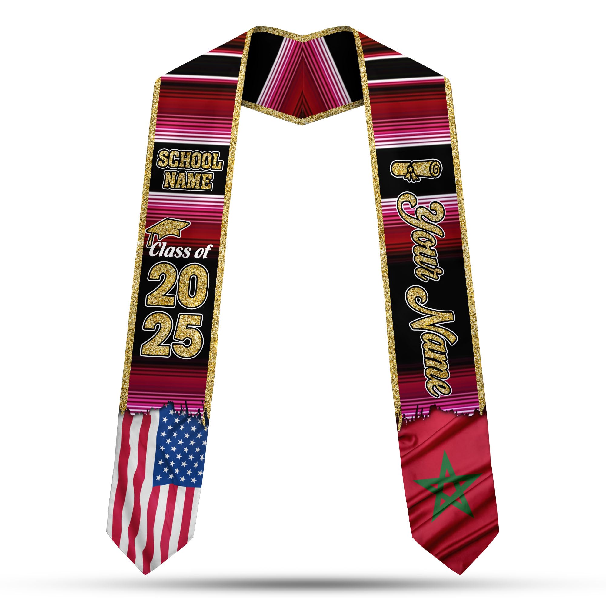 Personalized Morocco Graduation Stole, Moroccan Graduation Sash, Morocco Flag Graduation Stole, Class of 2025 Mrc2