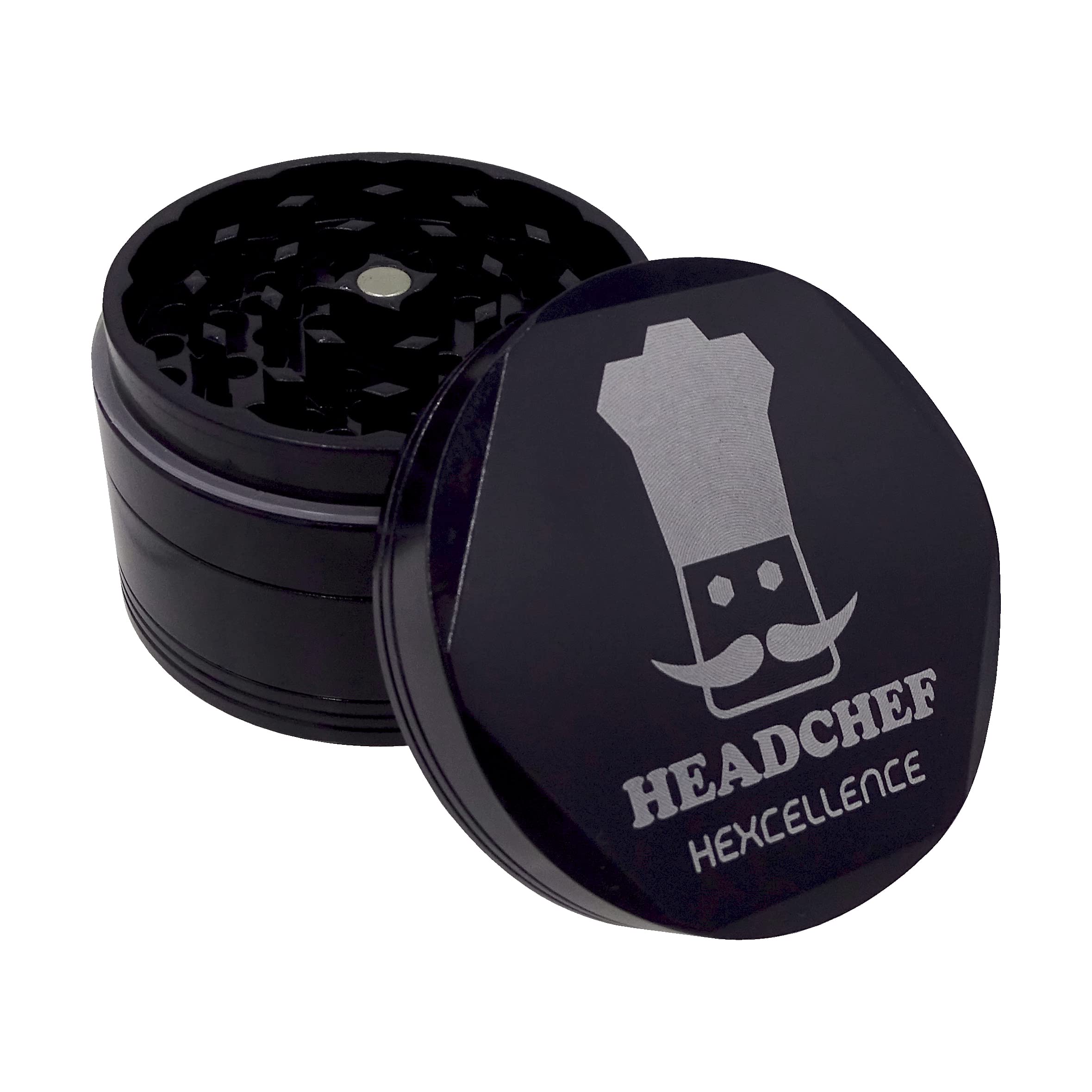 Headchef Dead Blue Hardcore Hexcellence Ceramic Non-Stick Coated Metal Herb Grinder, 4 Piece, 62Mm (Dead Blue)