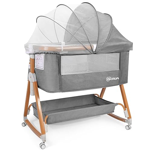 Miniatura 2 de BIERUM Moisés, cuna 4 en 1, moisés de noche para bebé, cuna de 6 alturas ajustables con ruedas y mosquiteras, bolsa de almacenamiento grande y