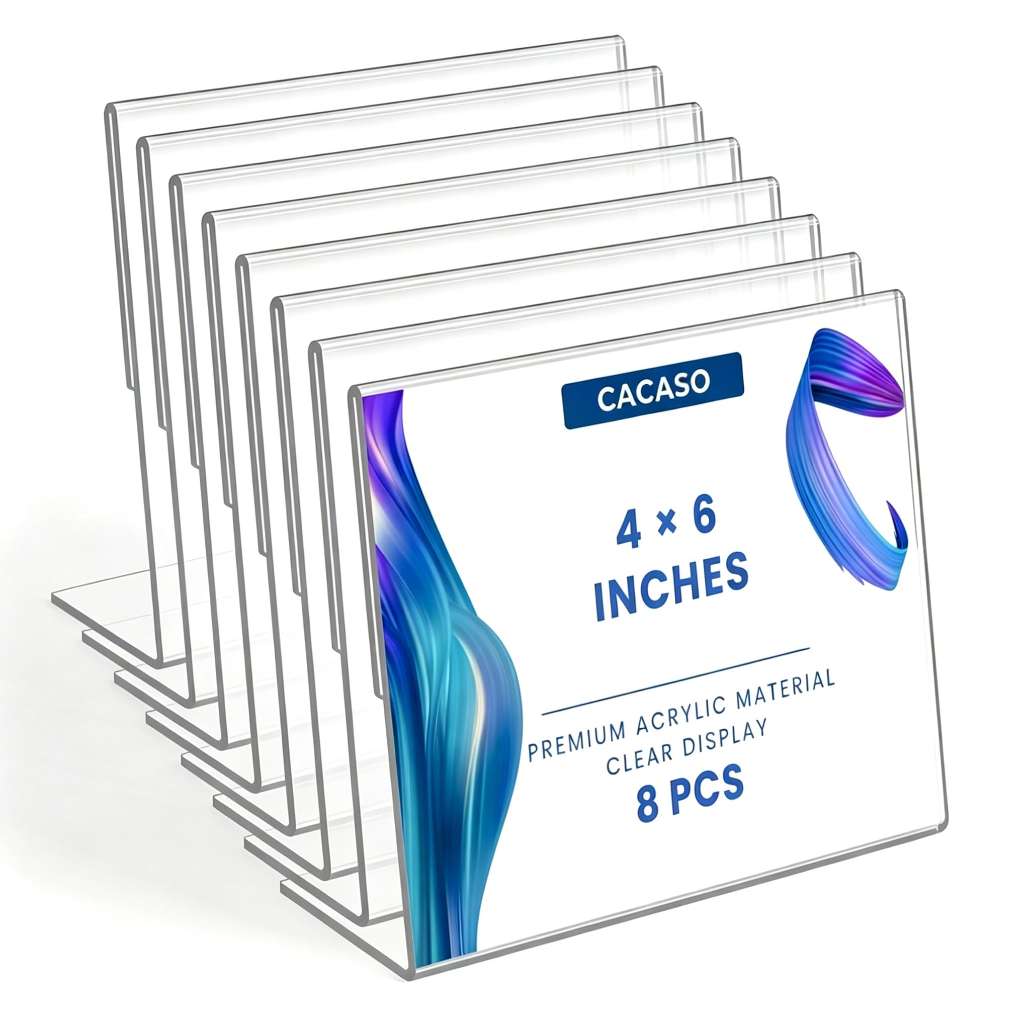 CACASO 8 Pack Acrylic Sign Holder, Clear Acrylic Sign Holder 4x6 Inch, Slanted Back Sign Holder, Tabletop Stand Horizontal Sign Holder, for Menu Display Store Restaurant Office Photo Flyer Display
