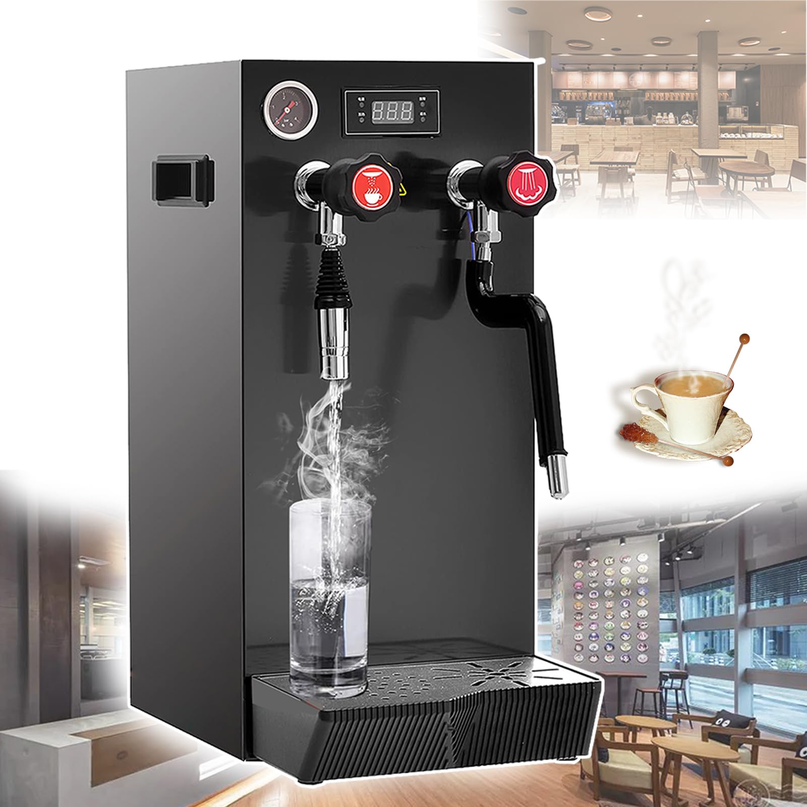 Espumador de Leche Comercial, máquina automática para hervir Agua con Vapor, Vapor Giratorio, Aislamiento térmico de 3 Capas, Bandeja de Goteo extraíble, con Pantalla LED, para CAF,
