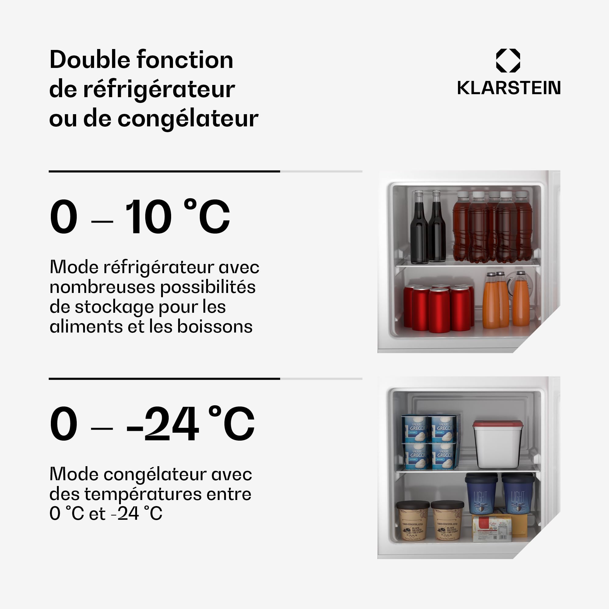 KLARSTEIN Irene Retro Mini congélateur, réfrigérateur congélateur 31 L,Température ajustable -24°C à 10°C, Économie d'énergie Classe C, Silencieux 38 dB, Design Compact Rouge, Petit Congélateur