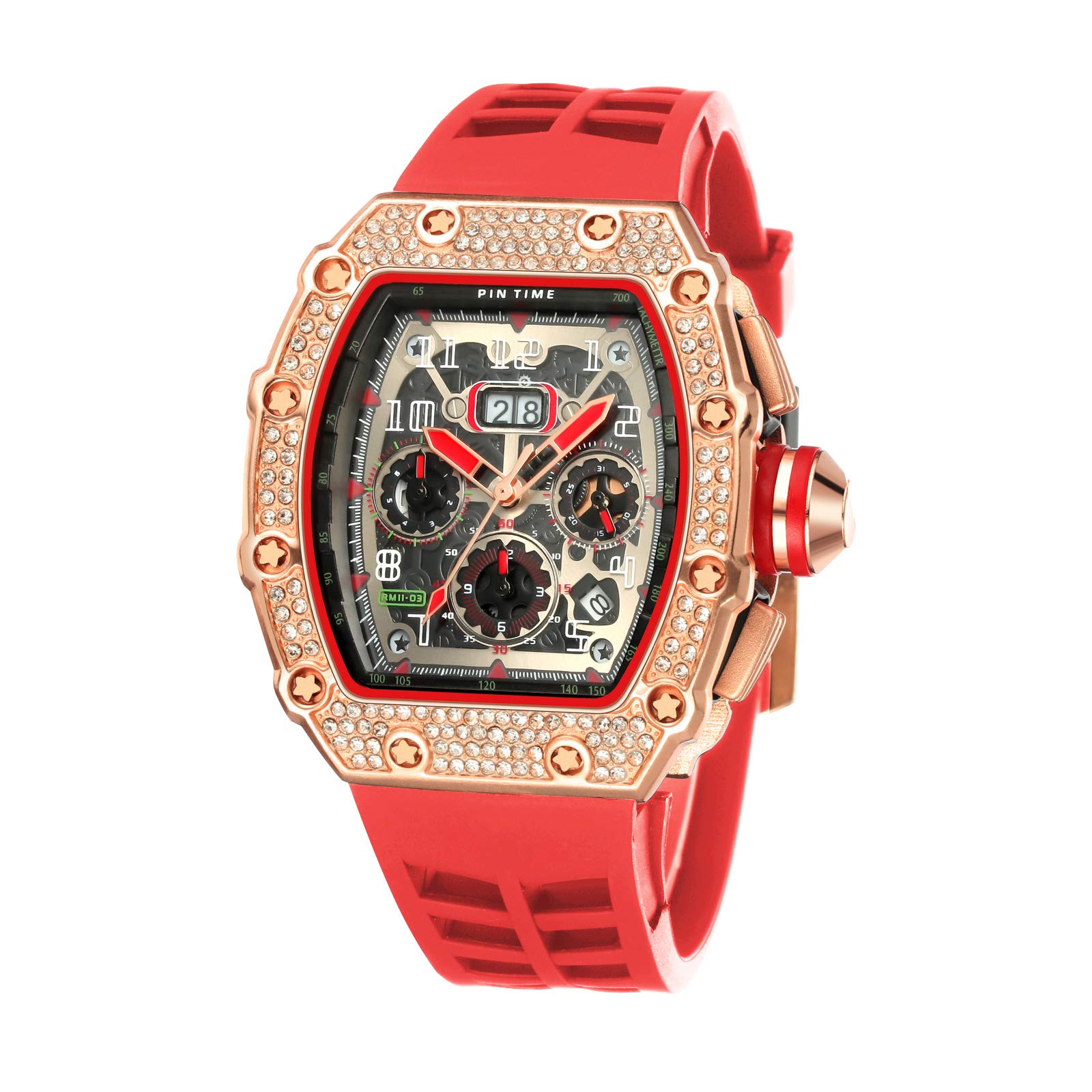 PINTIME Analog Mens Watch (Blue Dial Red Colored Strap) (B08F3HTDBW) Amazon Price History, Amazon Price Tracker