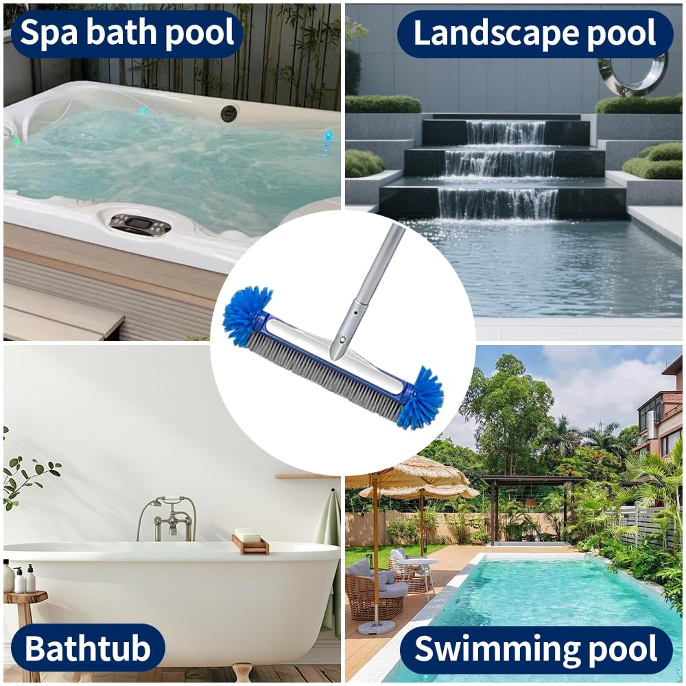 42cm Spazzola Rotonda per Piscina,Spazzola per Piscina con Asta Telescopica,213cm,Spazzola per Pavimenti,per la Pulizia Della Piscina,Bagno,Cucina,Piastrelle