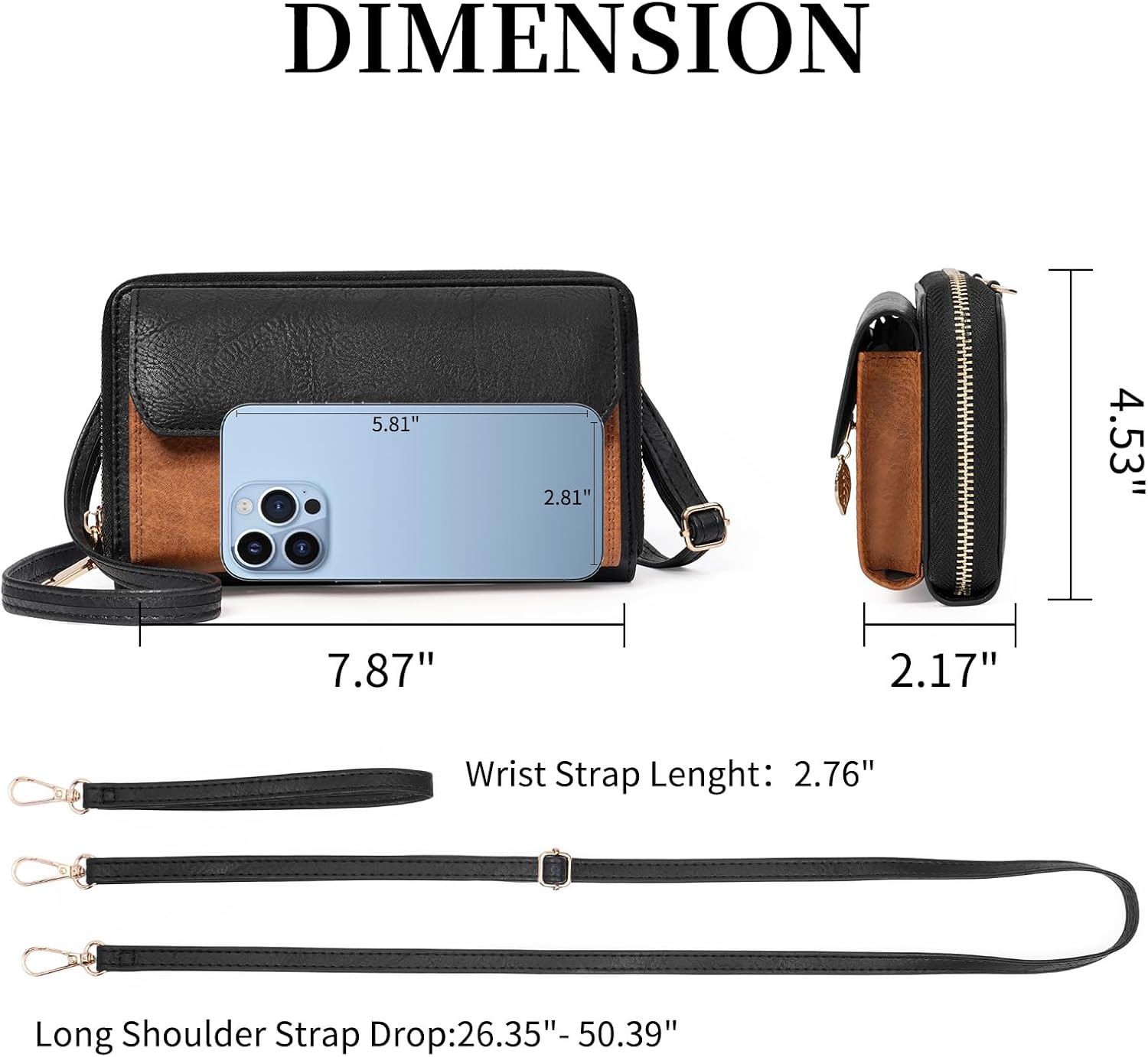 GOIACII Crossbody Bag for Women Wristlet Wallet Phone Purse with RFID Card Slots Adjustable Shoulder Strap