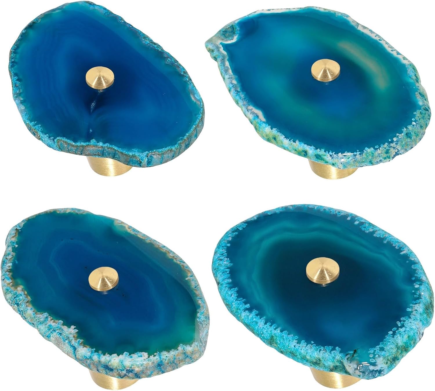 mookaitedecor Set of 4 Agate Slice Drawer Pulls with Screws, Decorative Agate Geode Crystal Cabinet Knobs for Dresser Cupboard Kitchen Decor, Yellow