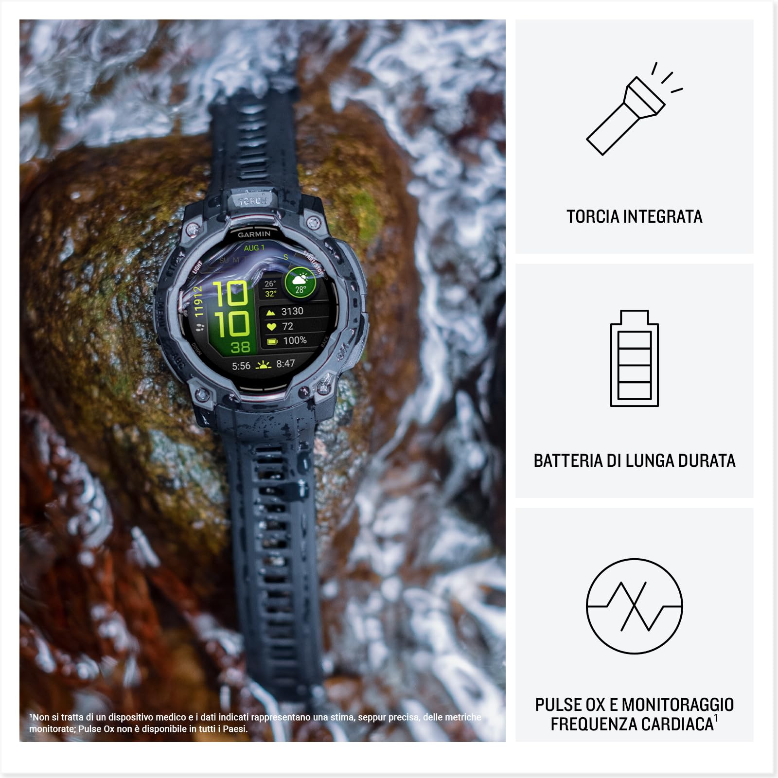 Garmin Instinct 3, Smartwatch, 50mm, Display AMOLED 1,3", Lunetta in metallo, 10ATM, GPS Multi-band, Torcia LED, 90+ App per lo Sport, GarminPay, Connect IQ, Autonomia 24 giorni (Black & Charcoal) - 5