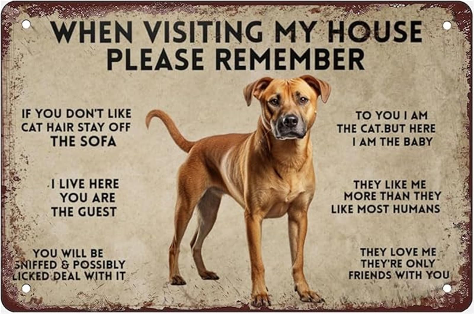 NWPNLXEA Vintage Style Dog Rules Metal Sign Humorous Pet Tin Plaque Decor for Dog Owners Home Office Man Cave Entryway 8 X 12 in