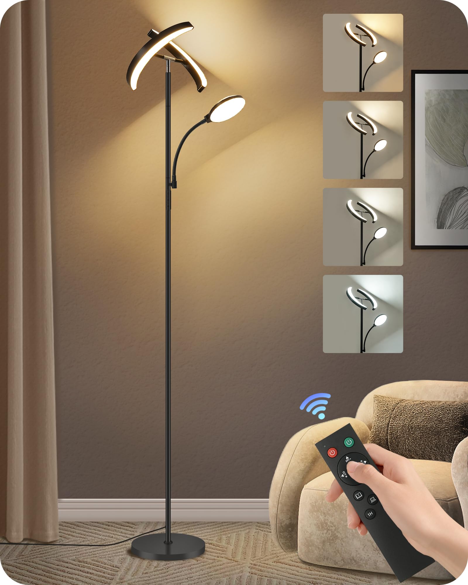Lampadaire LED avec Lampe de Lecture, Lampe de Pie Salon