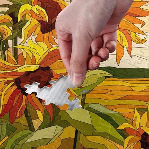 Miniatura 4 de VIKKO Rompecabezas floral de girasoles de vidrieras de 1000 piezas para adultos y niños, 29.5 x 19.7 pulgadas, juguetes de inteligencia