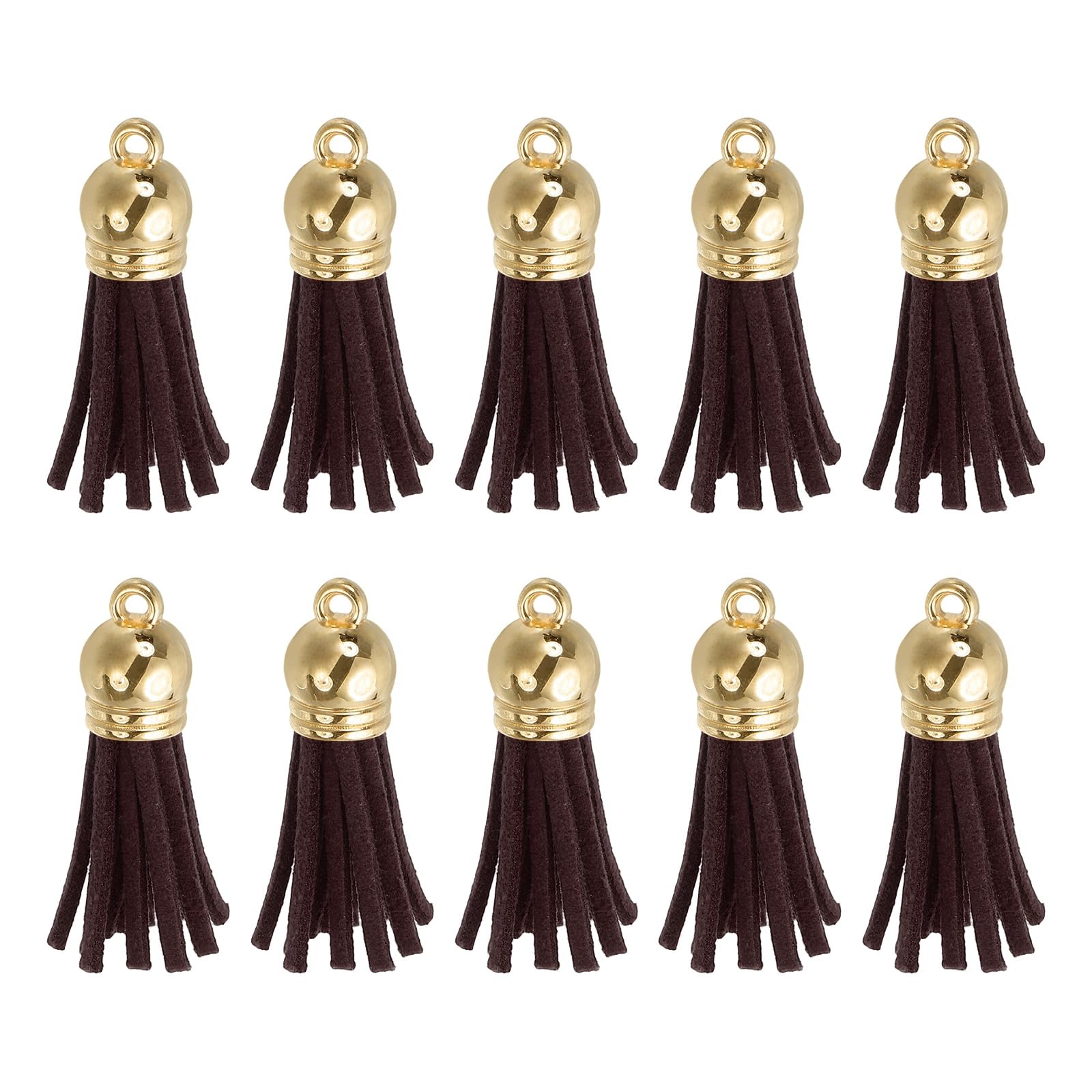 sourcing map 24Pcs Leather Tassel Keychain Charm Bulk for Pendant Bracelet Jewelry Making DIY Craft Decoration(1.5 Inch), Dark Brown/Gold Cap — image 1