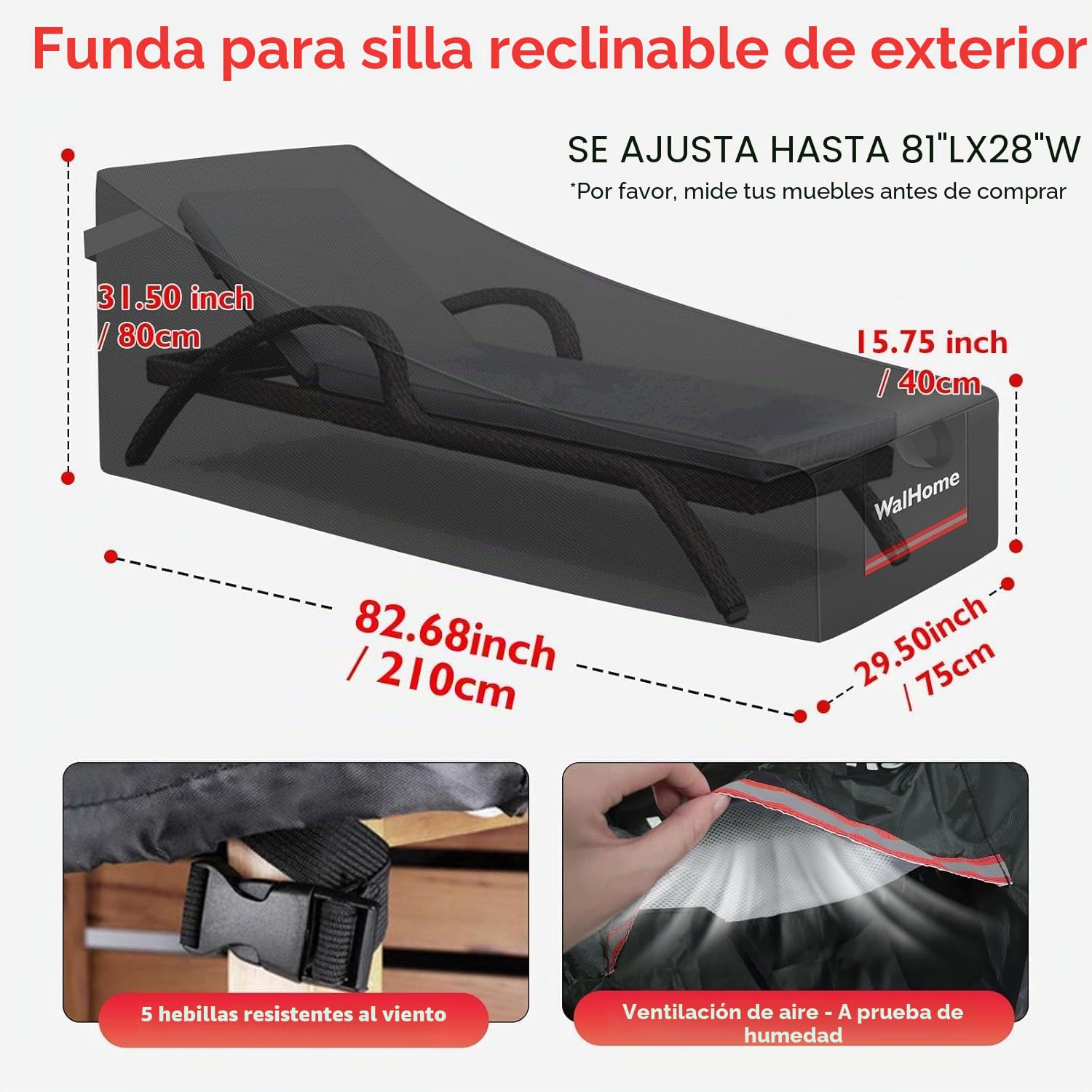 Funda para chaise longue de Patio, resistente al agua, resistente al agua, resistente a los rayos UV, funda de chaise longue de ratán