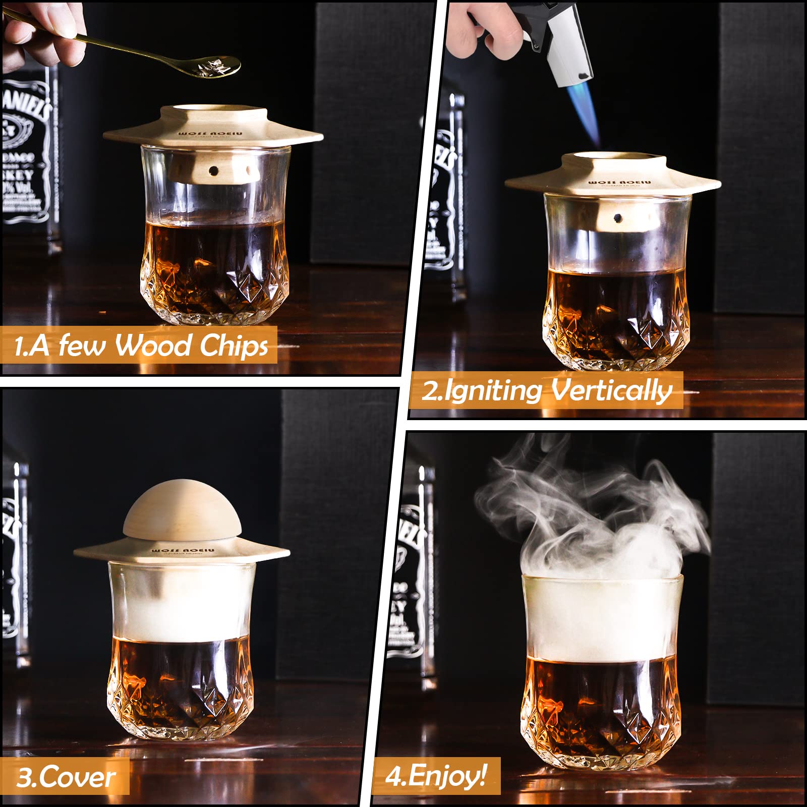 Cocktail Smoker Kit Gift Box - Whiskey Smoker Kit with Tourch Ice Cube and Game Set Old Fashioned Bourbon Smoker Kit Unique Gifts for Men Cocktail Set for Drink Smoker Father's Day