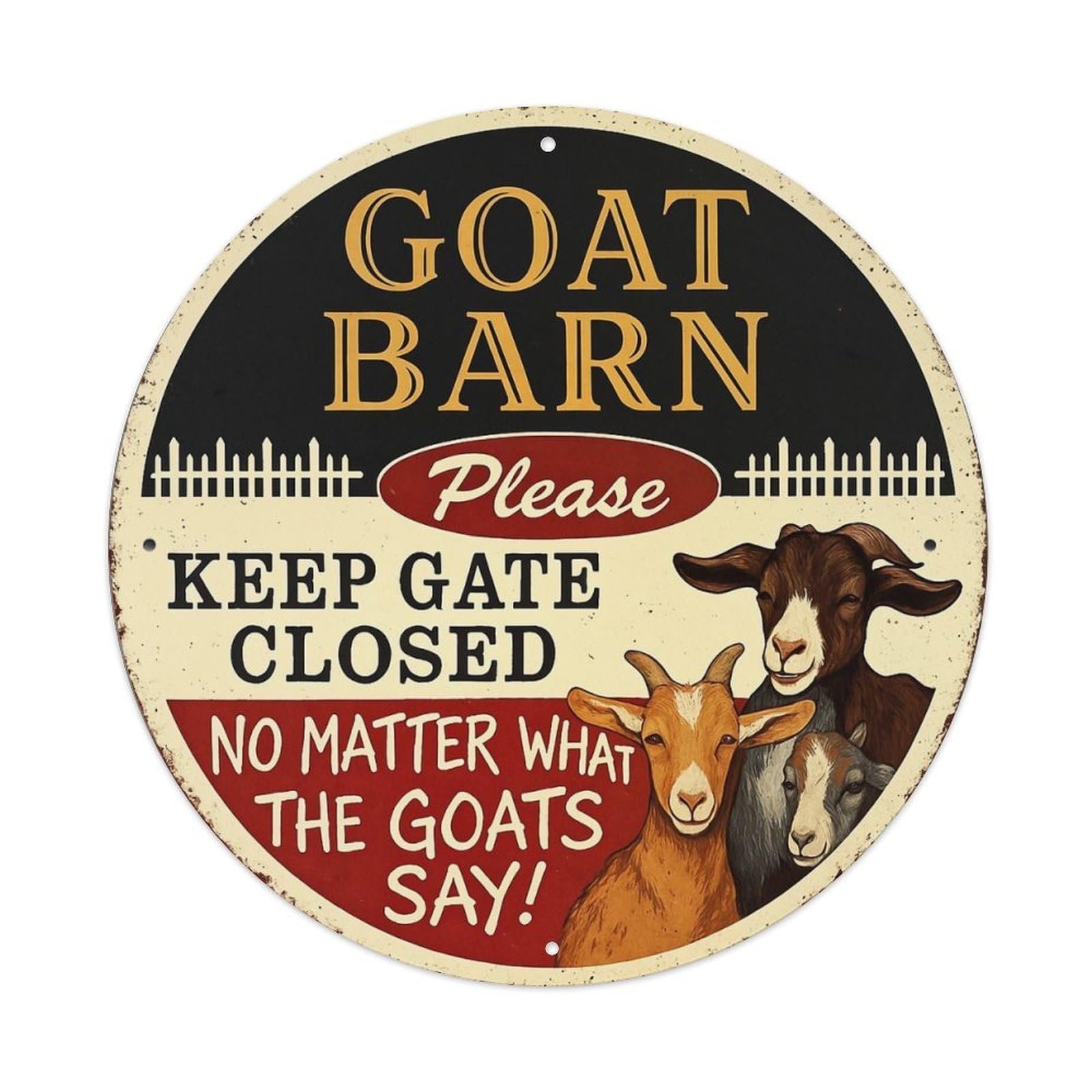 Goat Barn Sign With Goats Retro Metal Sign Round Tin Sign, Vintage Decor Art Poster for Bar, Home, Man Cave, Kitchen, Laundry Room Gift 8x8Inch