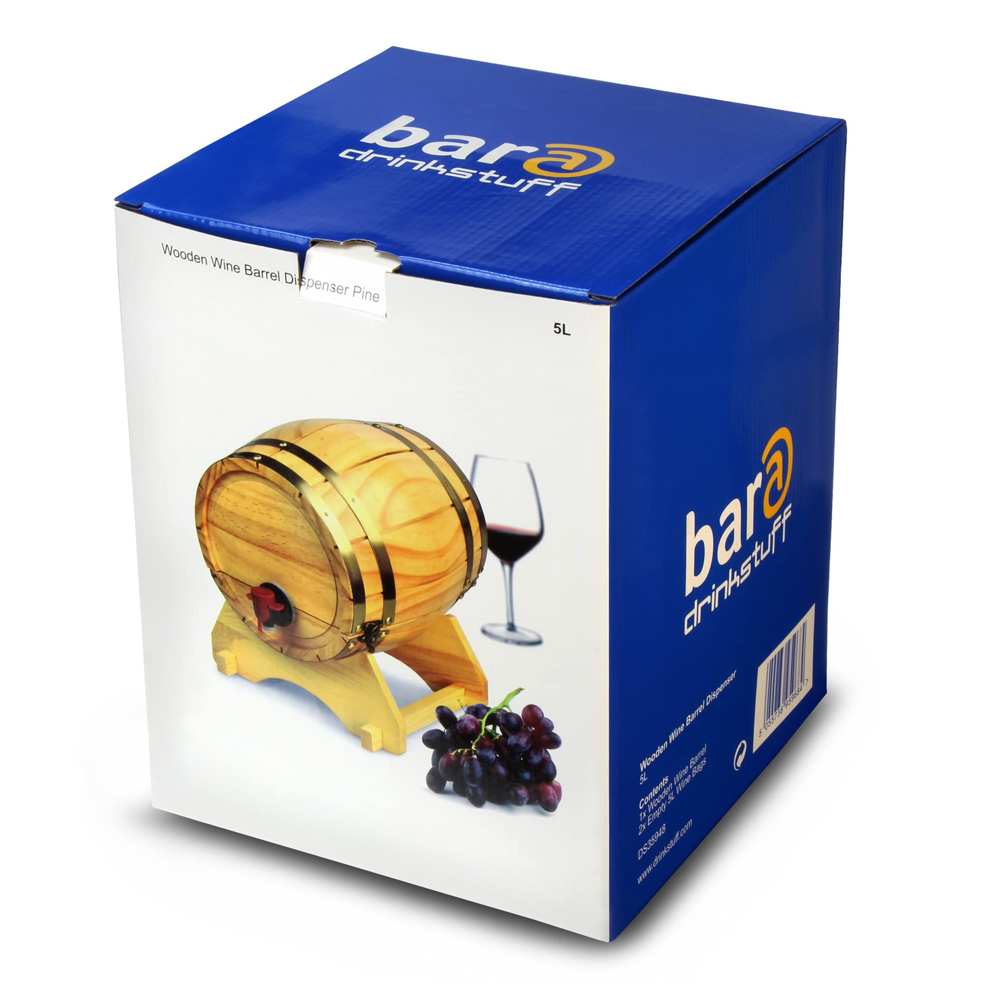 bar@drinkstuff DS35948 Distributeur de vin en bois de pin naturel 4,5 l – Distributeur de vin de table de style vintage