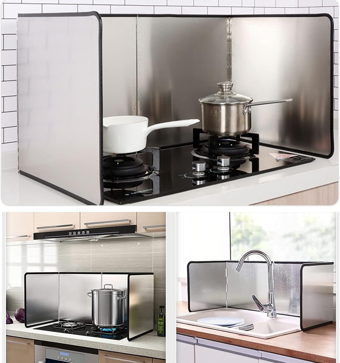 4 Sided Stainless Steel Oil Splatter Guard, Foldable Grease Baffle, Kitchen Anti-Splatter Sheet, Effective Stove Splash Protection, Cooking Essentials for Mess-Free Frying