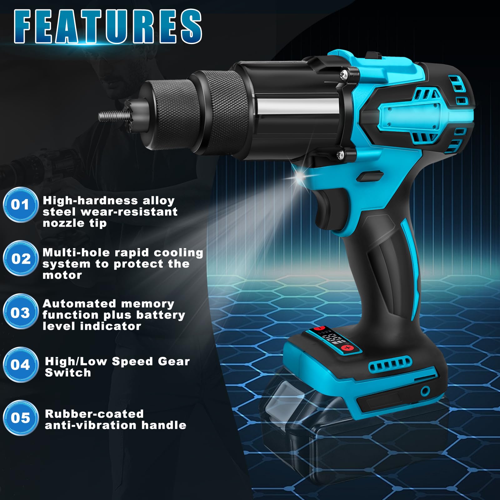 2 En 1 Remachadora Eléctrica Compatible Con Makita 18v Batería, Con Puntas Para M6 Y M8, Para Remaches De 2,4 A 4,8 Mm.