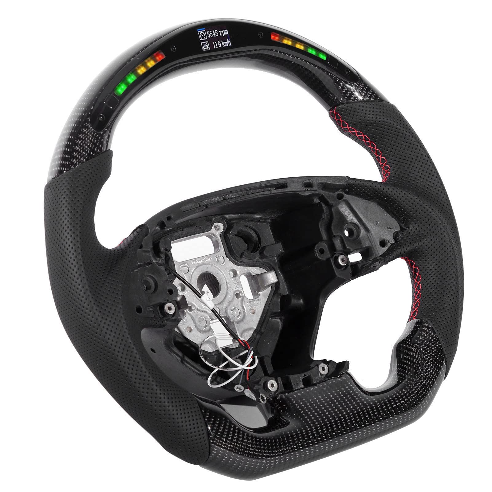 Cryfokt Perforated Steering Wheel, Car Steering Wheel LED Carbon Fiber for Refit