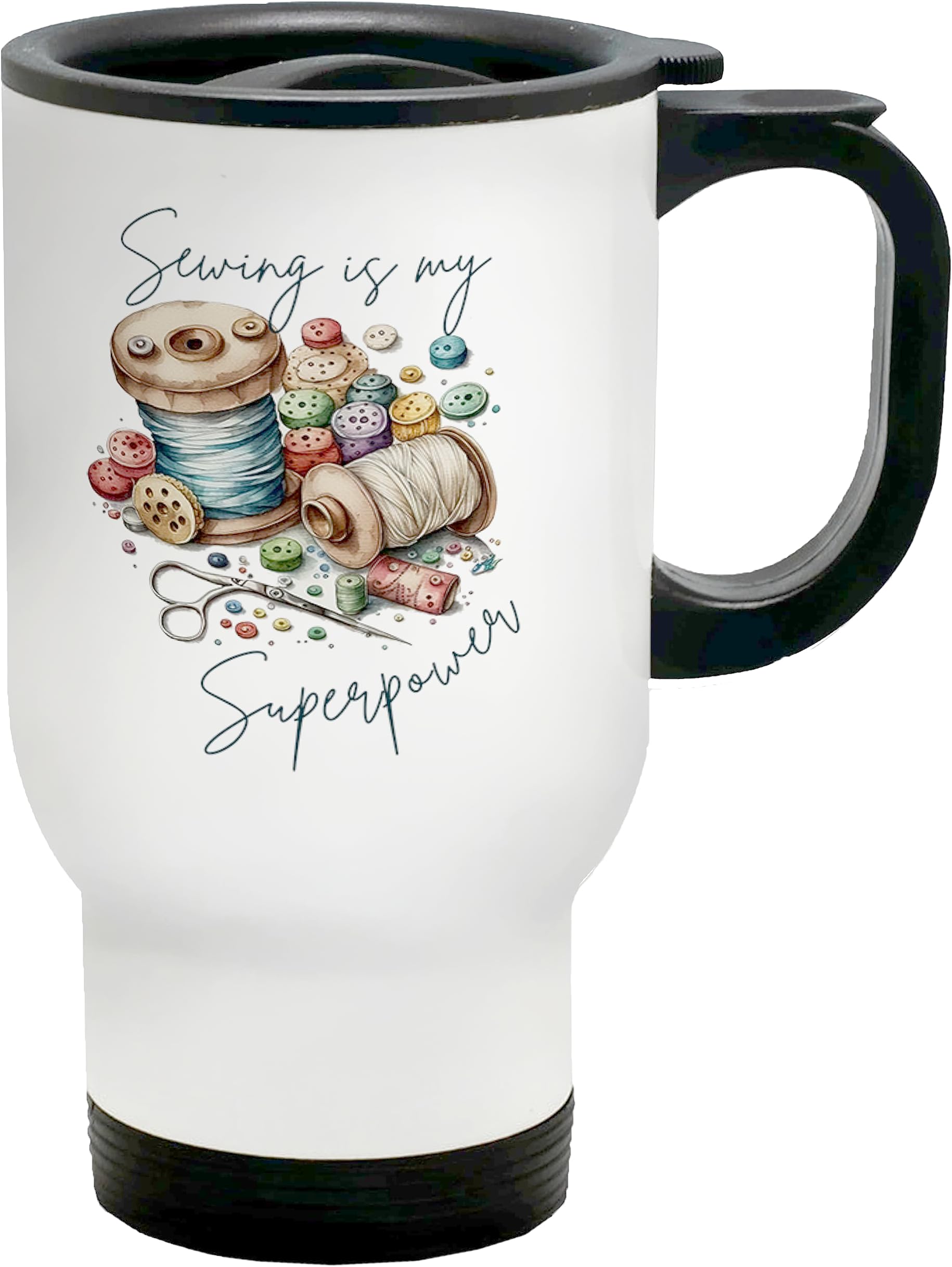 Shopagift Sewing is My Superpower Travel Mug Tailor Quilter Funny Gift Stainless Steel 14oz Cup