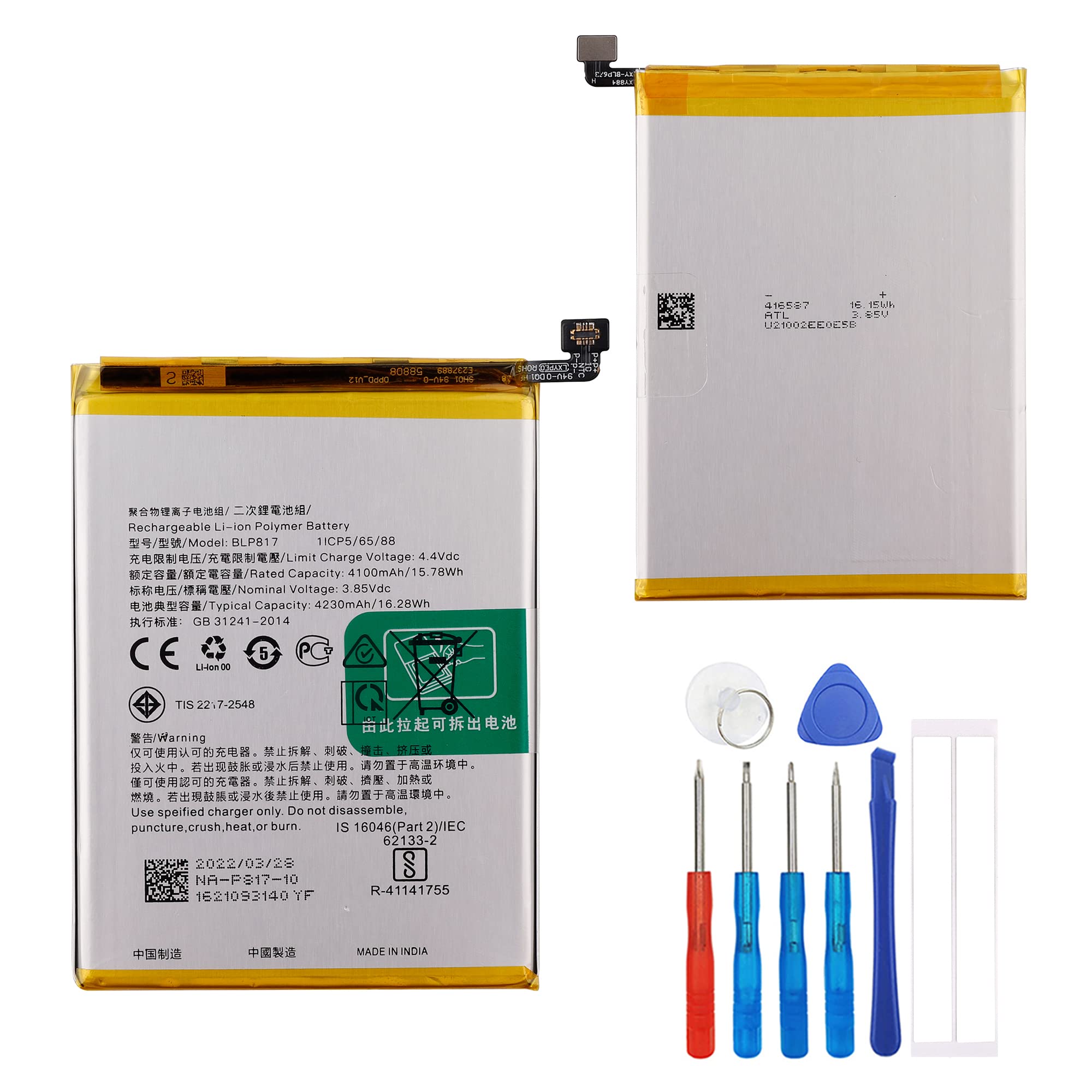 E-yiiviil Replacement Battery BLP817 Compatible with Oppo A15 A15S with Repair Tool Kit