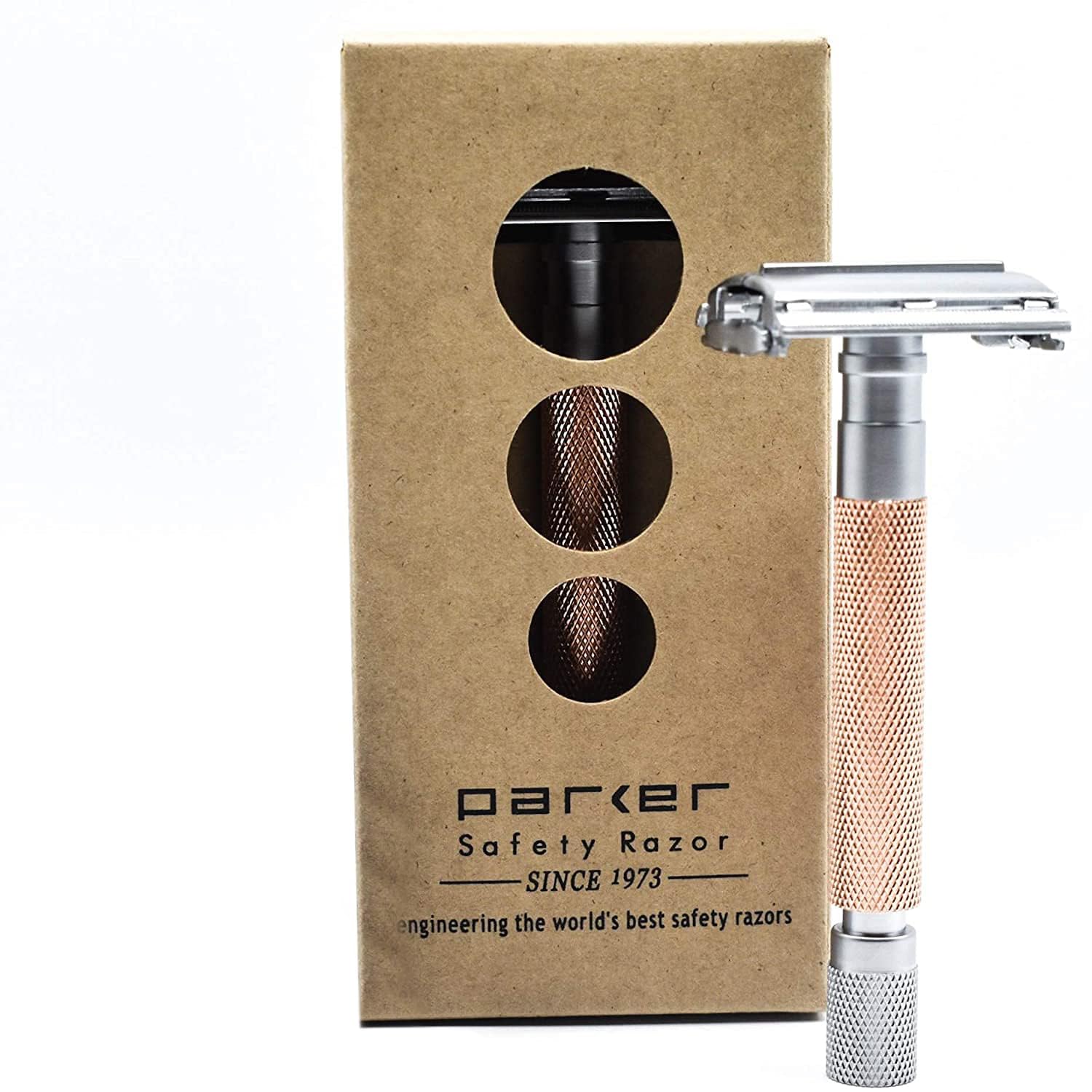 Parker Safety Razor, Parker 74R Rose Gold - Rasoio di sicurezza da uomo a farfalla pesante a doppio bordo aperto a manico lungo