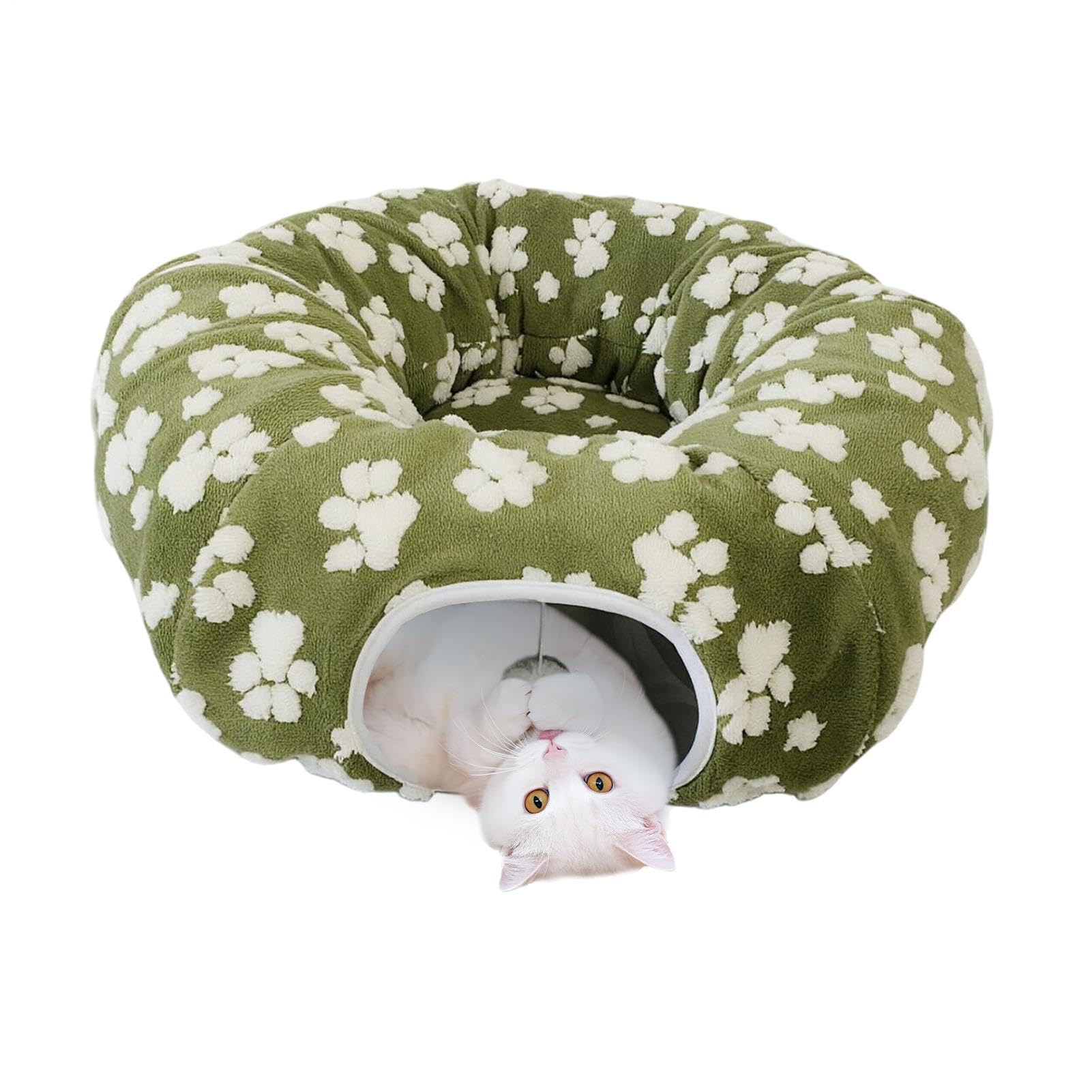 Generisch Donut Gato Con Pelota De Peluche Cálido Plegable Protección antivuelco Juego | Túnel de gato redondo cama para gatitos conejos perros pequeños piso interior casa sala de estar dormitorio balcón esquina