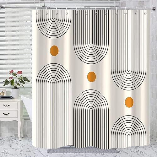 GKLEASG Boho Mid Century Extra Long Shower Curtain, Minimalist Abstract Arch Simple Sun Modern Beige Machine Washable Waterproof Fabric for Bathroom Decor Bathtub with 12 Hooks 72Wx84H