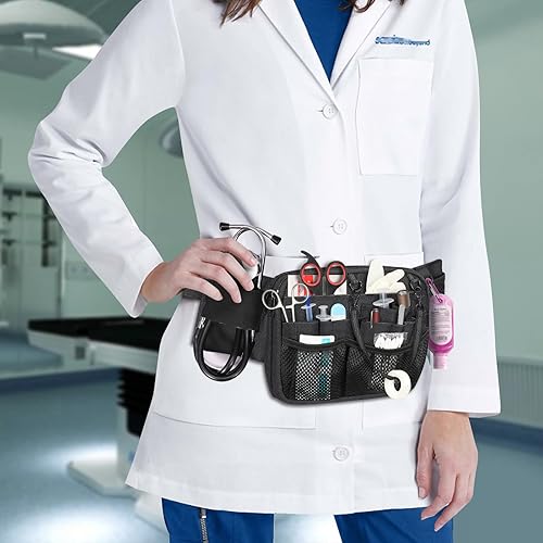 Miniatura 7 de SITHON Riñonera de enfermera con soporte para cinta, múltiples compartimentos, bolsillo para equipo médico, bolsa de cinturón organizador de