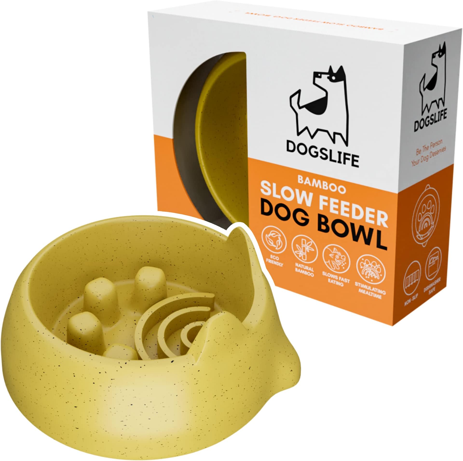 Bamboo Slow Feeder Dog Bowl | Eco-Friendly Solution To Slow Down Eating & Prevent Weight Gain, Bloating, Abdominal Pain, & Vomiting | Natural Bamboo Fibre Bowl For Puppies