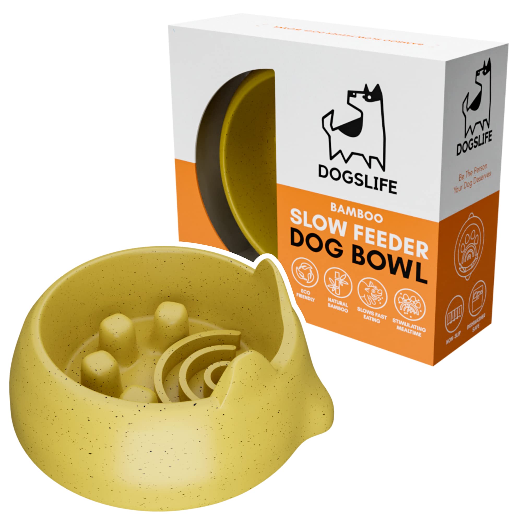 Bamboo Slow Feeder Dog Bowl | Eco-Friendly Solution To Slow Down Eating & Prevent Weight Gain, Bloating, Abdominal Pain, & Vomiting | Natural Bamboo Fibre Bowl For Puppies