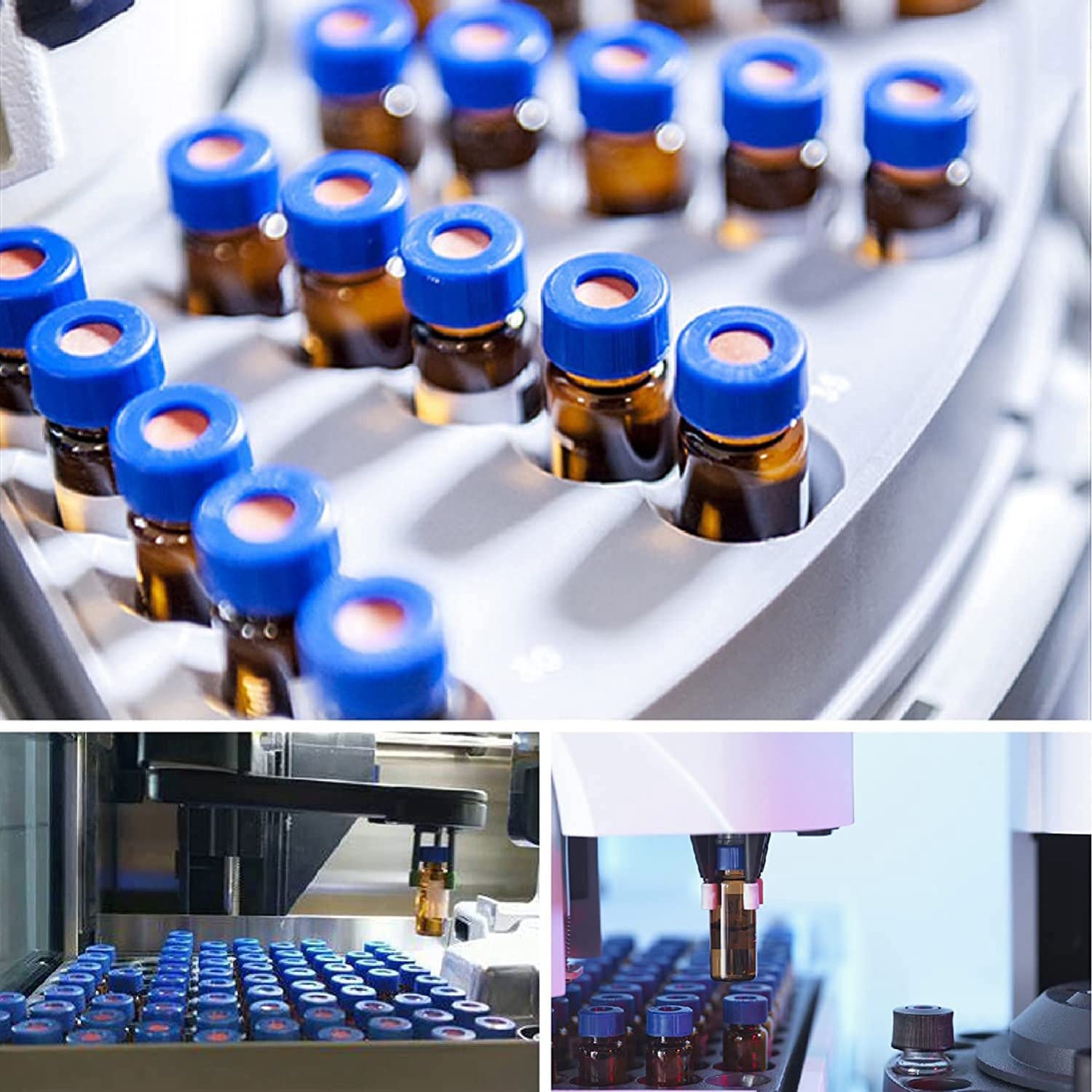 Confezione da 100 Fiale per Autocampionatore da 2 Ml - Vial per HPLC 9-425 Vial Color Tappi Un Vite Blu, Setti Rossi