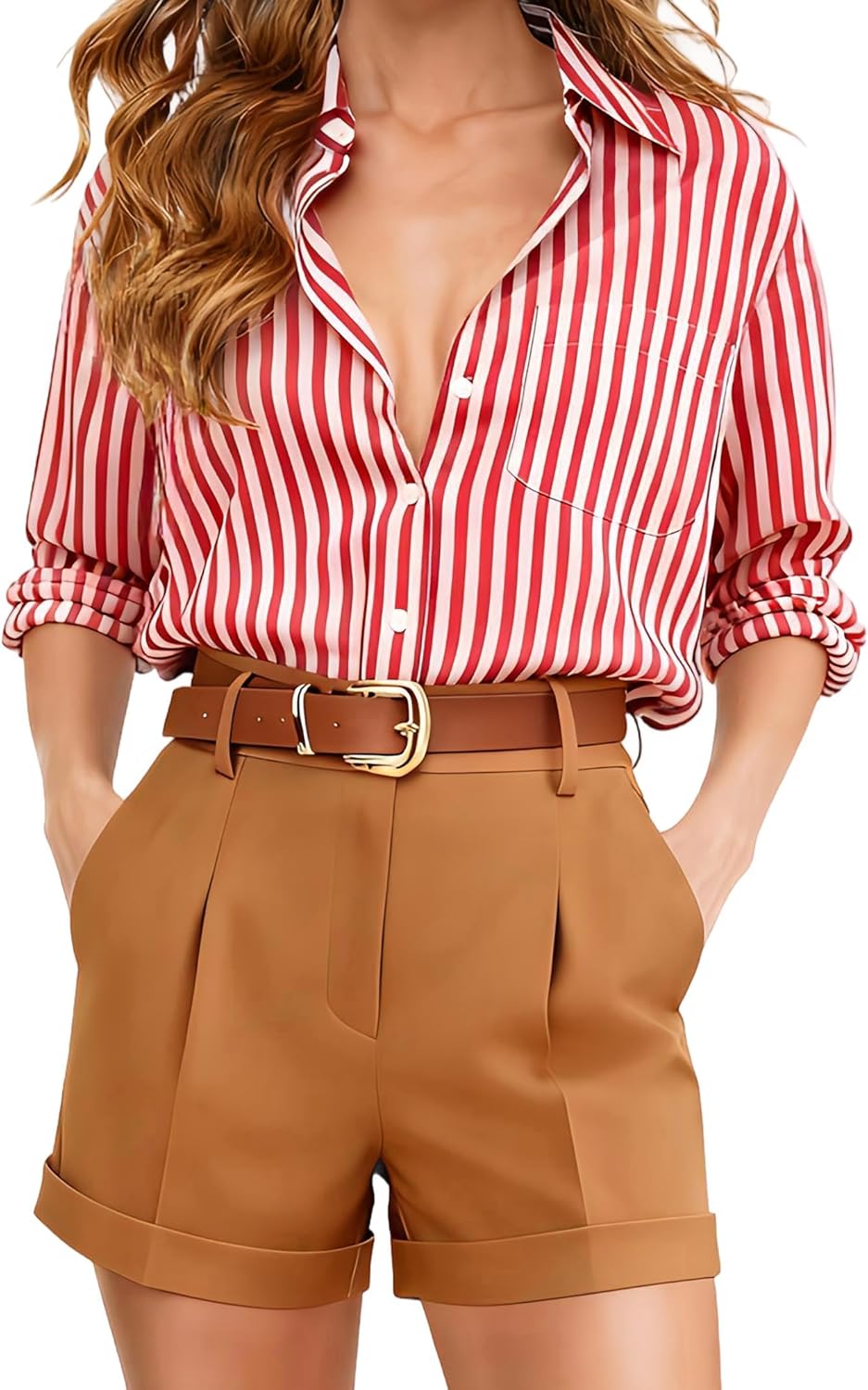 Button Down Shirts for Women Striped Long Sleeve Wrinkle Resistant Blouses Super Soft Collared Business Casual Tops