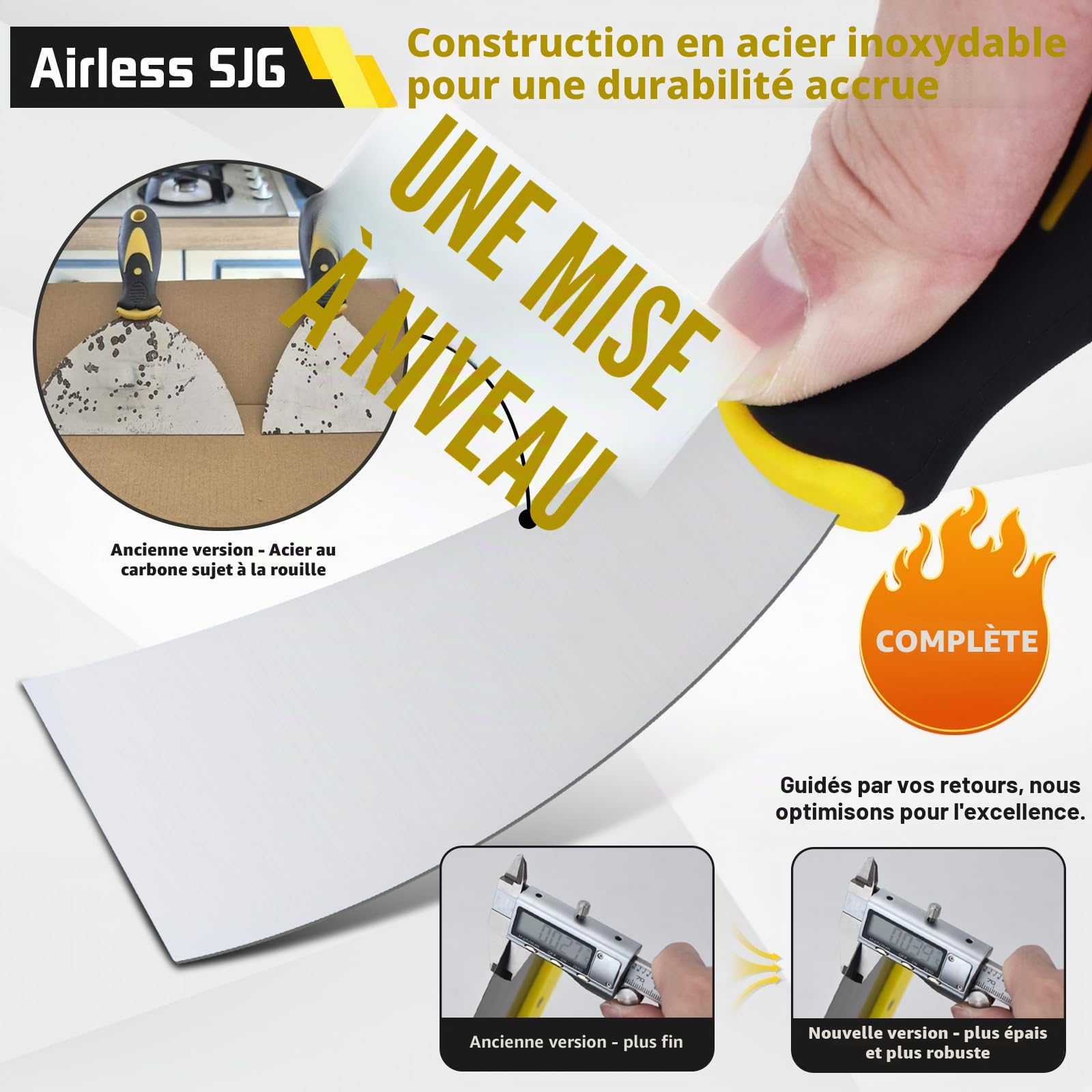 Kit 14pcs Outils Plaquiste Professionnel, Couteaux à Mastic et Enduire en Acier Inoxydable 304, Bac à Enduit 35cm, Éponges Abrasives Réutilisables, Sac de Transport Oxford – Rénovation Maison