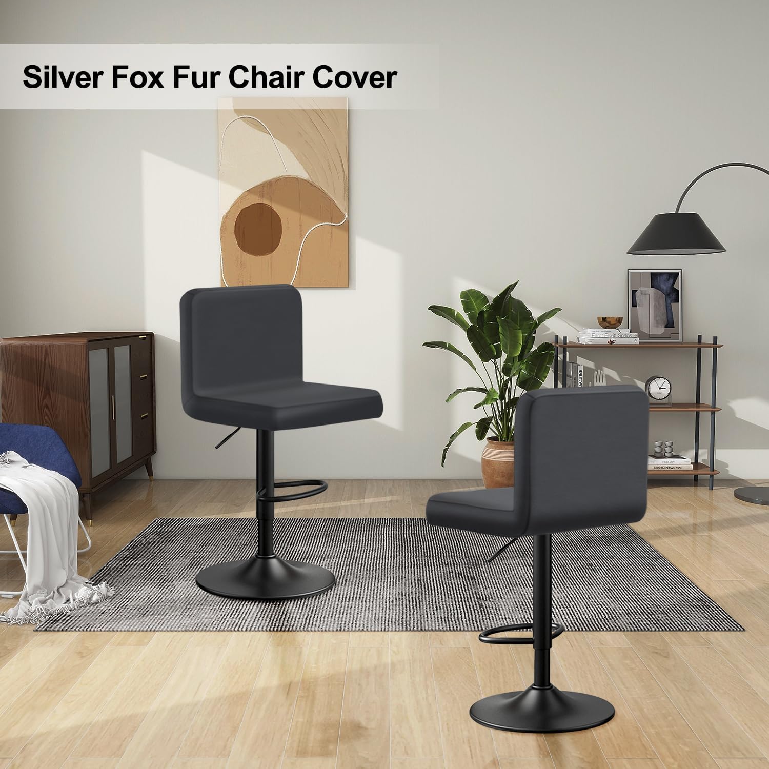 Bar Stool Covers with Back Velvet Bar Stools Slipcovers with Backrest Very Soft Elastic and Easy to Install Wrinkle Resistant, Washable, Dustproof (4, Grey)