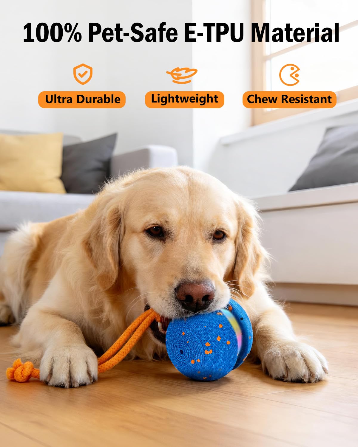 osou Jouet interactif pour chien, balle roulante pour chien avec corde, 2 modes de vitesse, activé par le mouvement, coque en ETPU sans danger pour les animaux de compagnie, jouet à déplacement