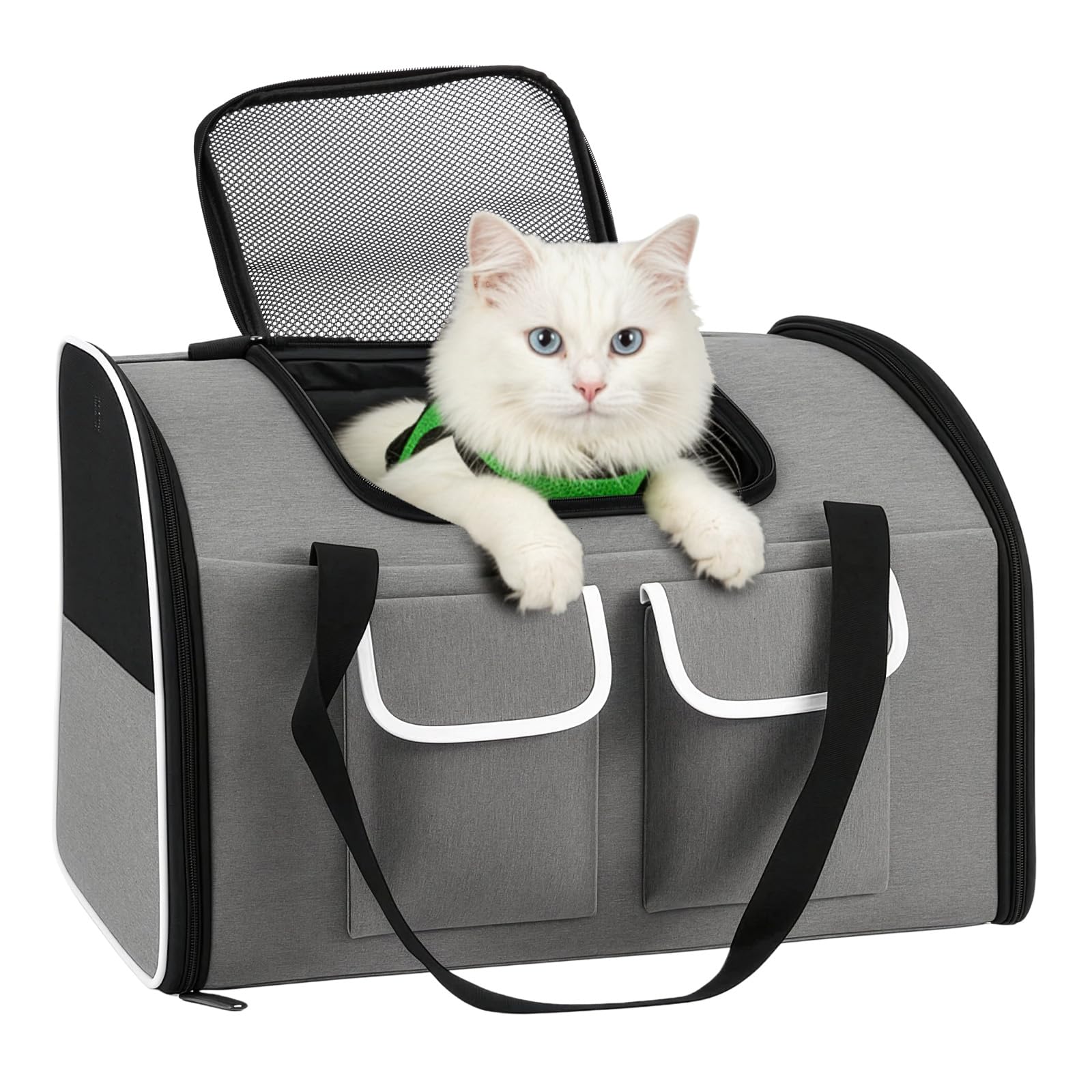 SUNNYNEST Cat Carrier, Airline-Approved Pet Travel Bag for Small Cats & Dogs up to 10 kg, Foldable Design with Lockable Zippers, Waterproof Base & Plush Cushion, 49×30×33 cm