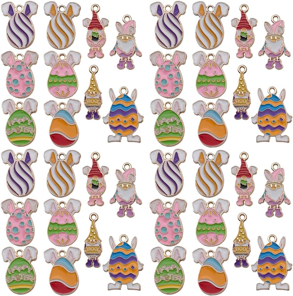 Sailanzi 20pcs Alloy enamel Easter series polka dot egg stripe pattern Pendant Jewelry Making DIY Keychain Earrings Pendant Various Design Charms for Jewelry Making Bracelets Necklace (SN644)