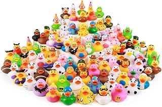 WQTHE 120 Pack Rubber Duck for Jeeps Ducking, Baby Bath Toy Assortment | 2.3 Inch Bulk Floater Duck for Kids - Party Favors, Birthdays, Bath Time, and More (50 Varieties)
