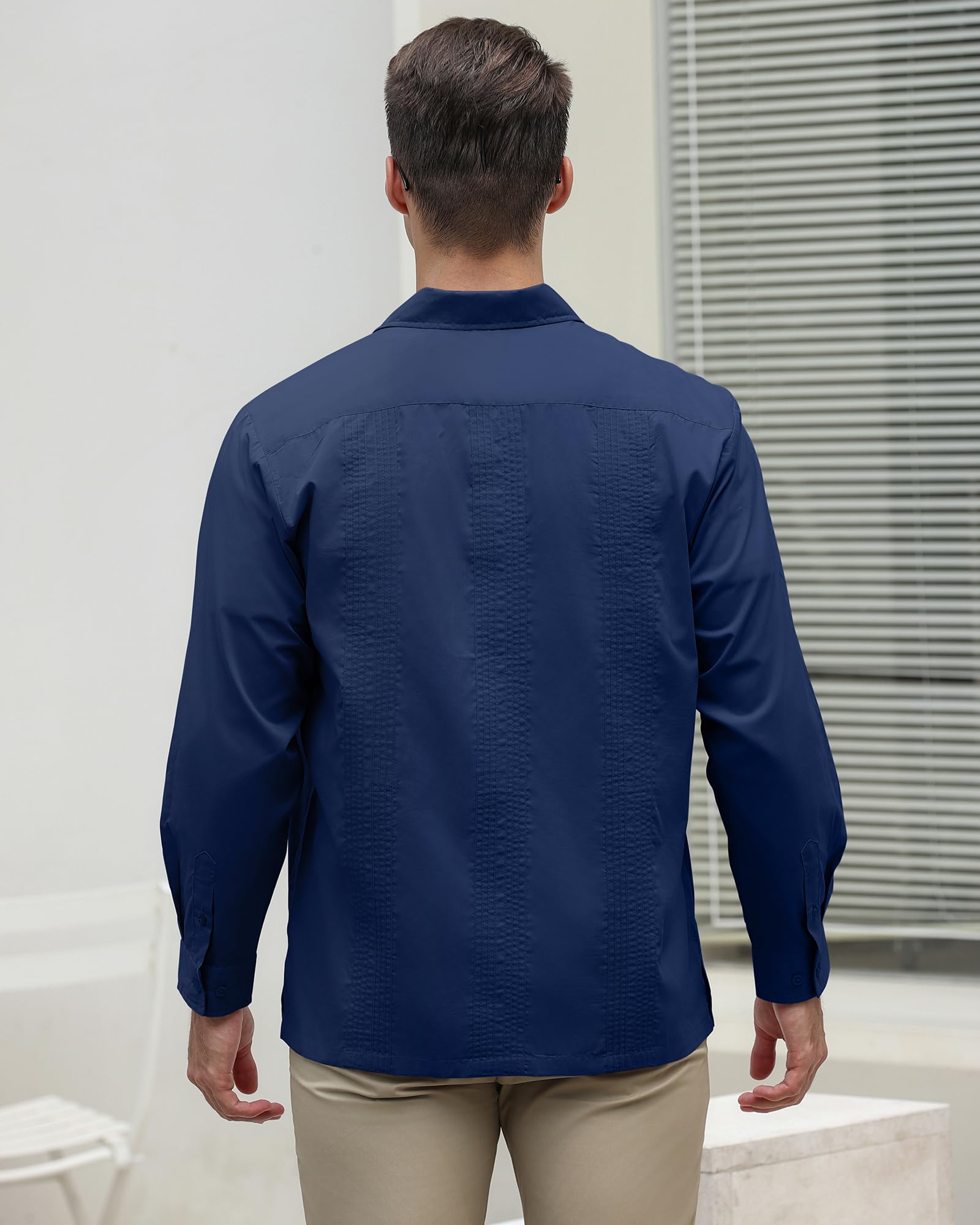 Camisas guayabera para hombre, camisas mexicanas de manga larga cubanas para hombre