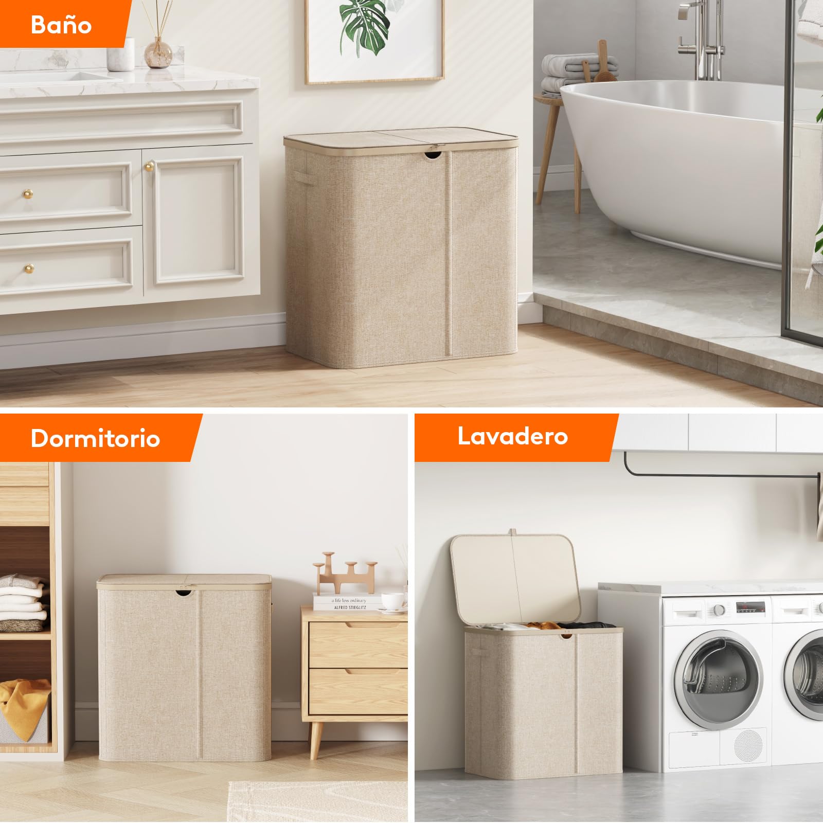 Lifewit Cesto para Ropa Sucia 150 L Plegable con Tapa, 3 Compartimentos y Bolsas Extraíbles